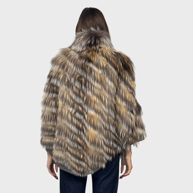 Golden Island and Silver Fox Feathered Knit Poncho.