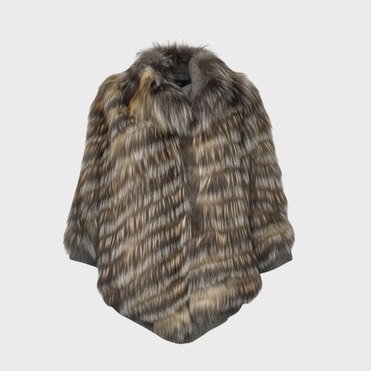 Golden Island and Silver Fox Feathered Knit Poncho.