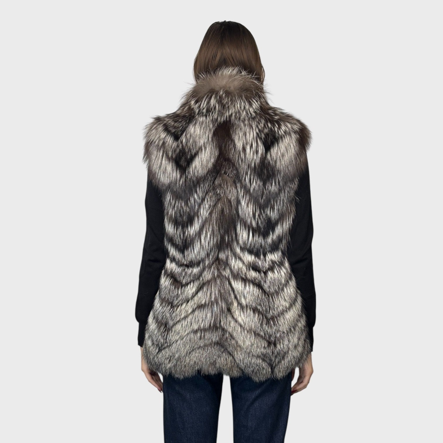 Natural Silver Fox Vest - Chevron Style