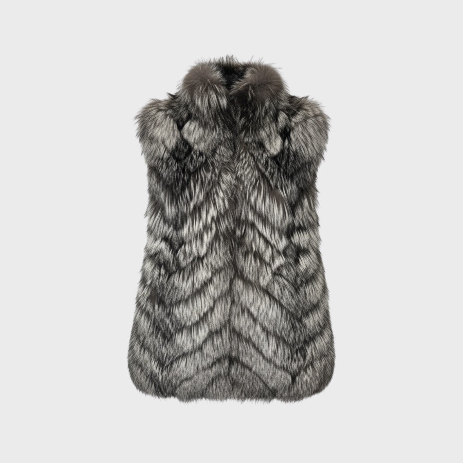 Natural Silver Fox Vest - Chevron Style