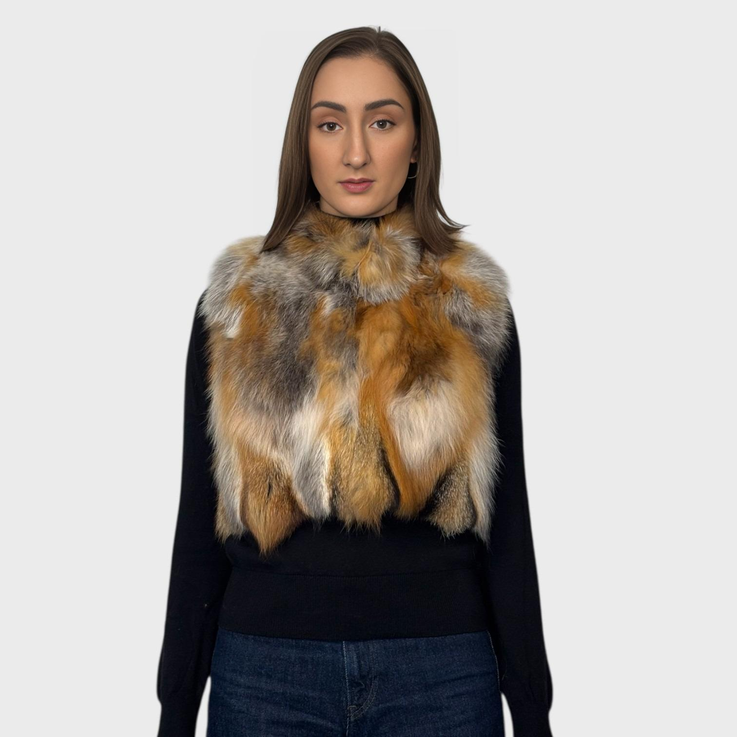 Natural Red Fox Patch Work Short Vest