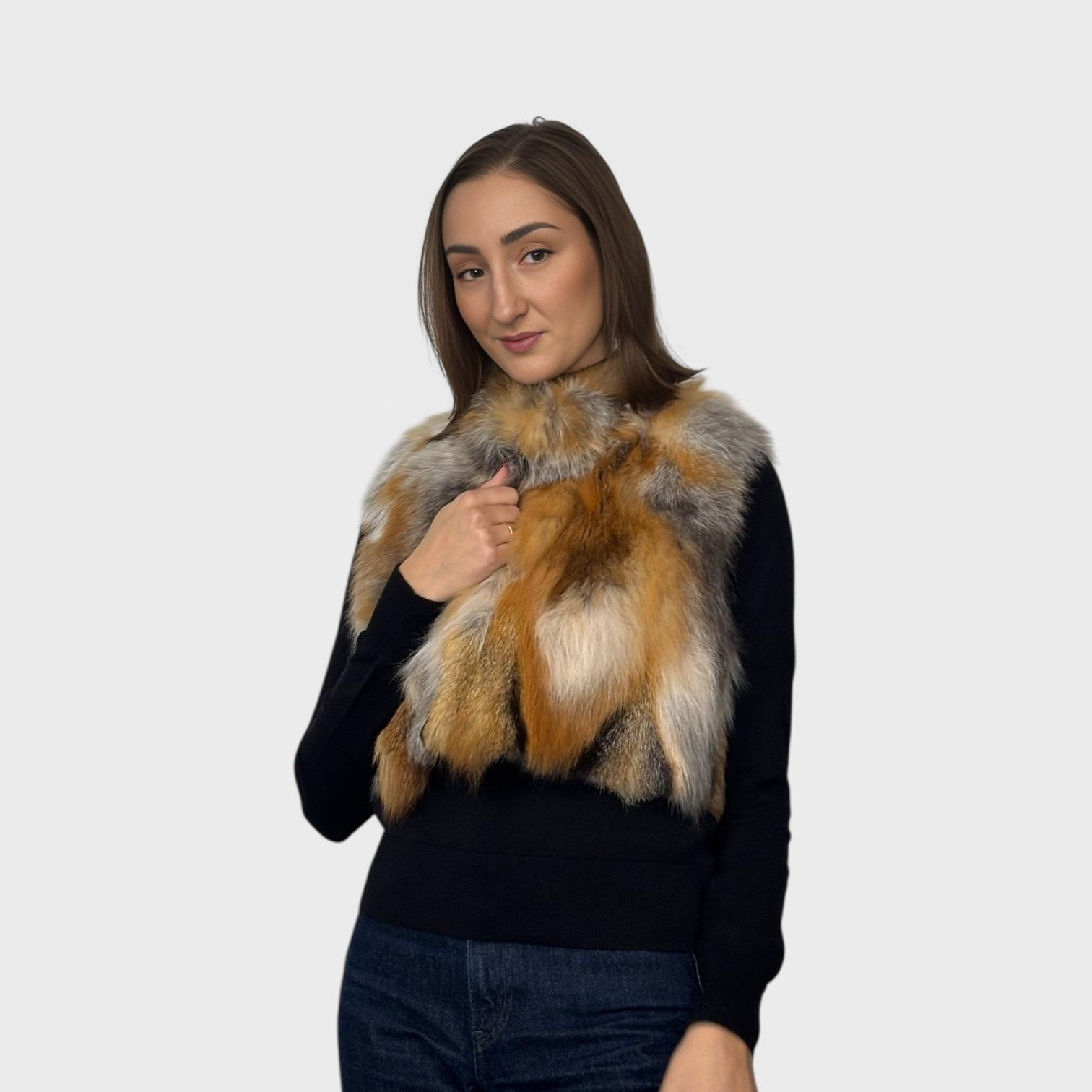 Natural Red Fox Patch Work Short Vest