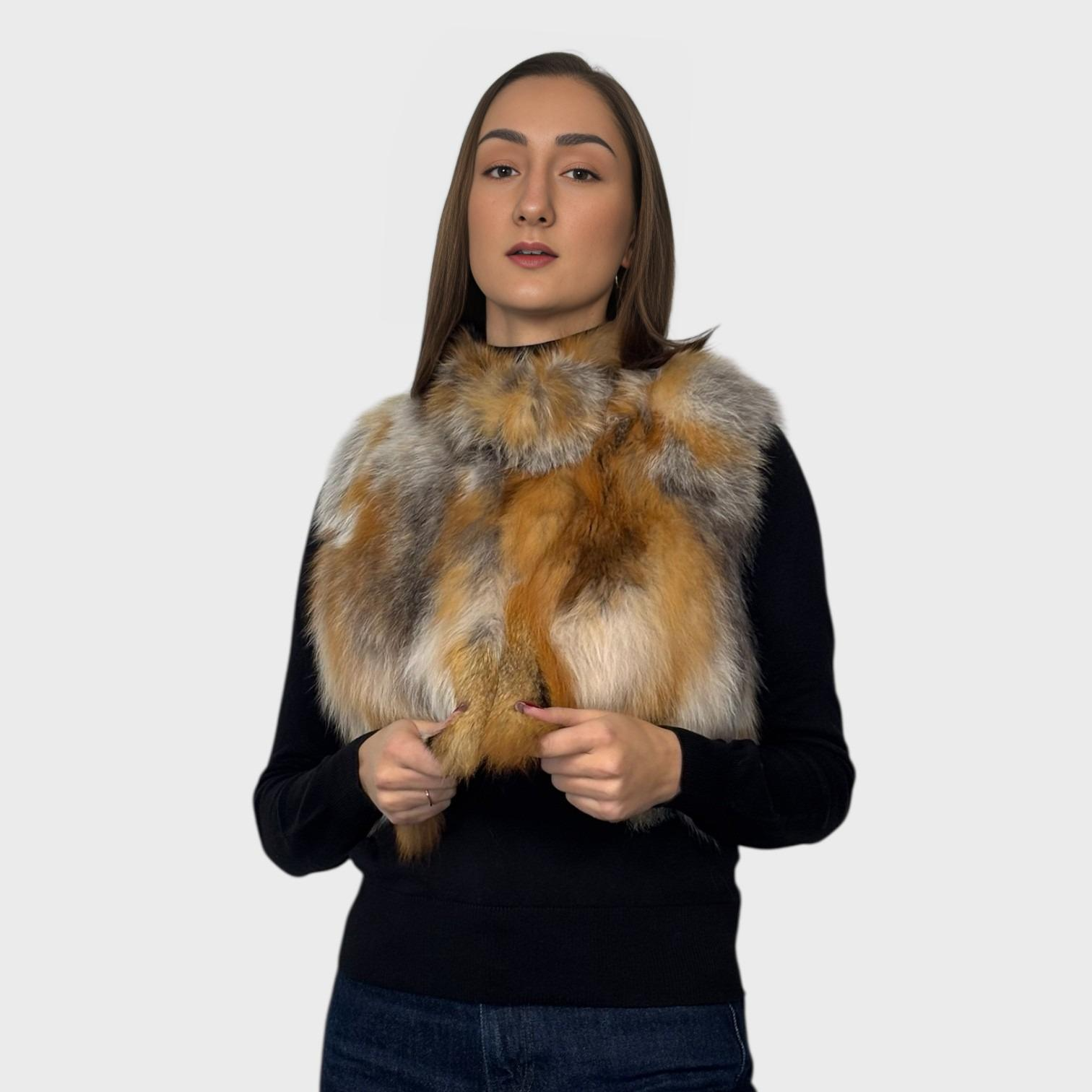 Natural Red Fox Patch Work Short Vest