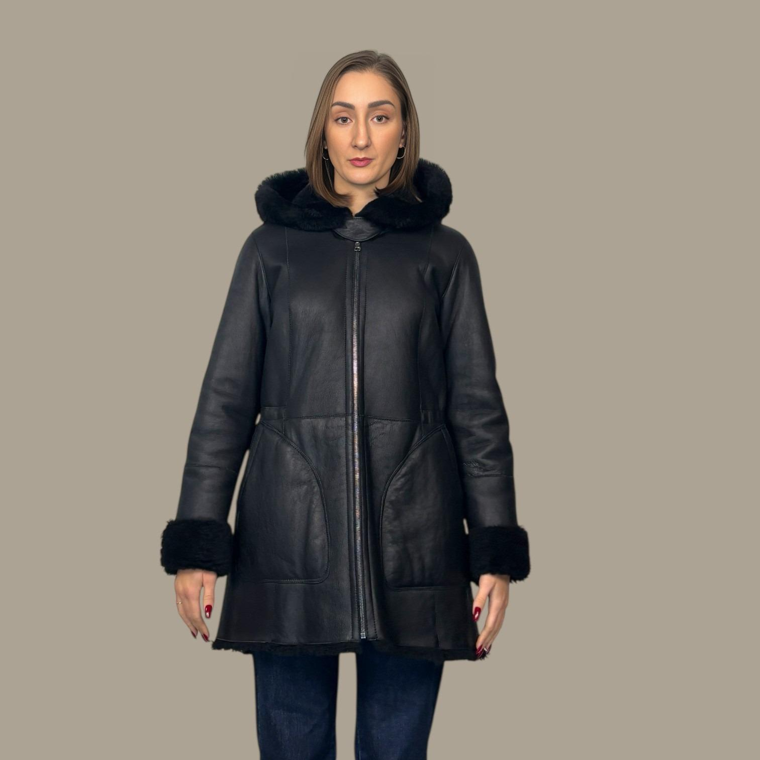 Black Shearling Hooded Jacket - Reversible