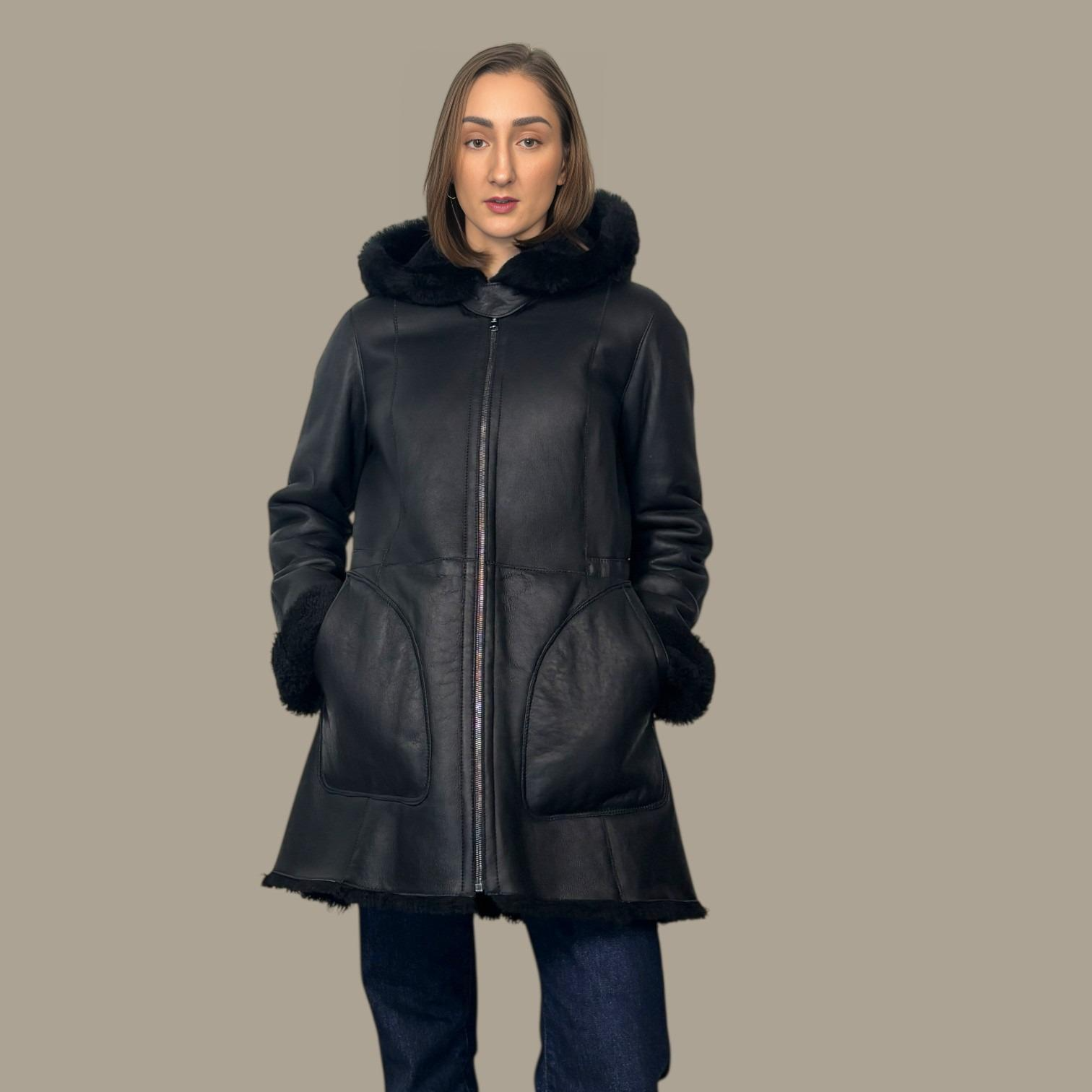 Black Shearling Hooded Jacket - Reversible