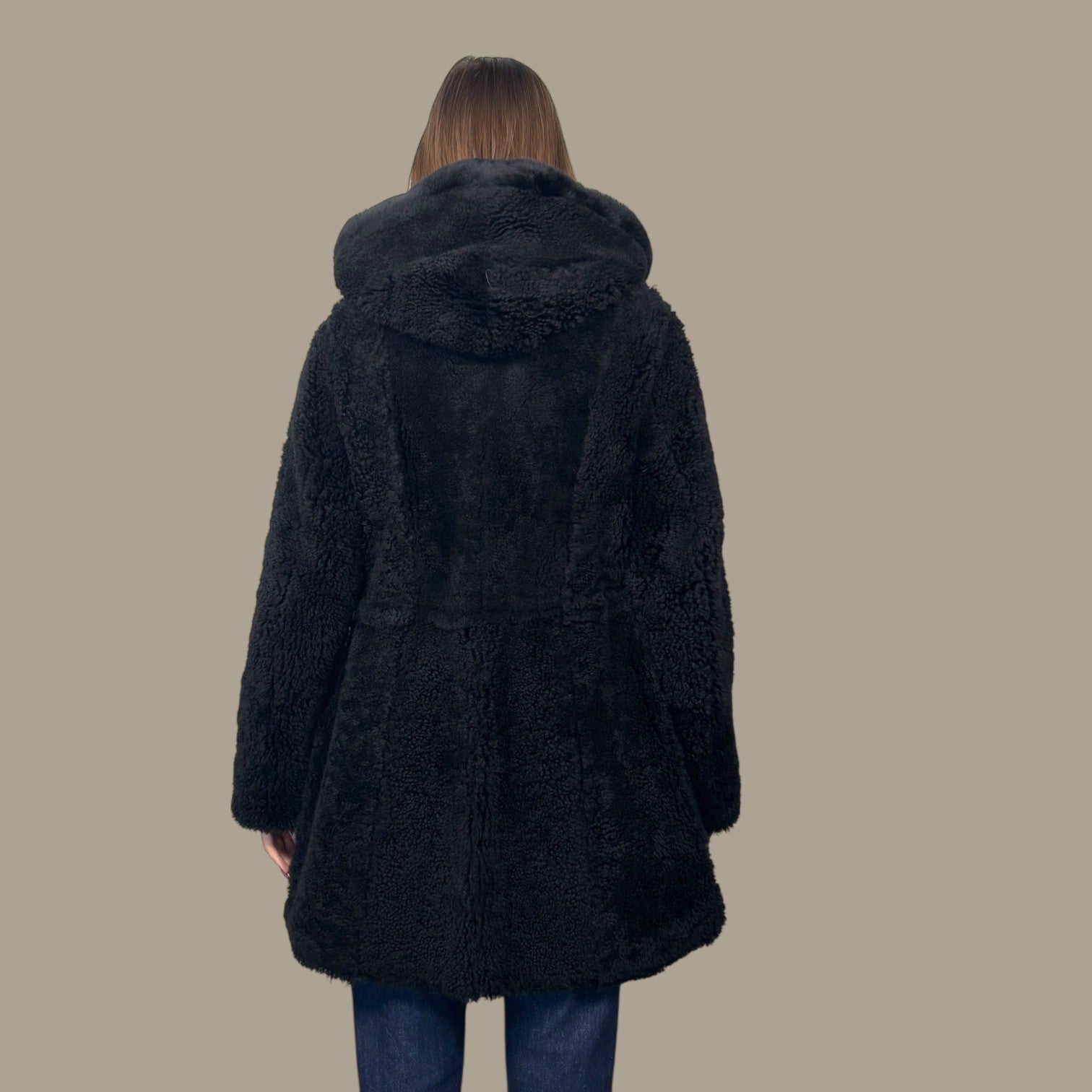 Black Shearling Hooded Jacket - Reversible