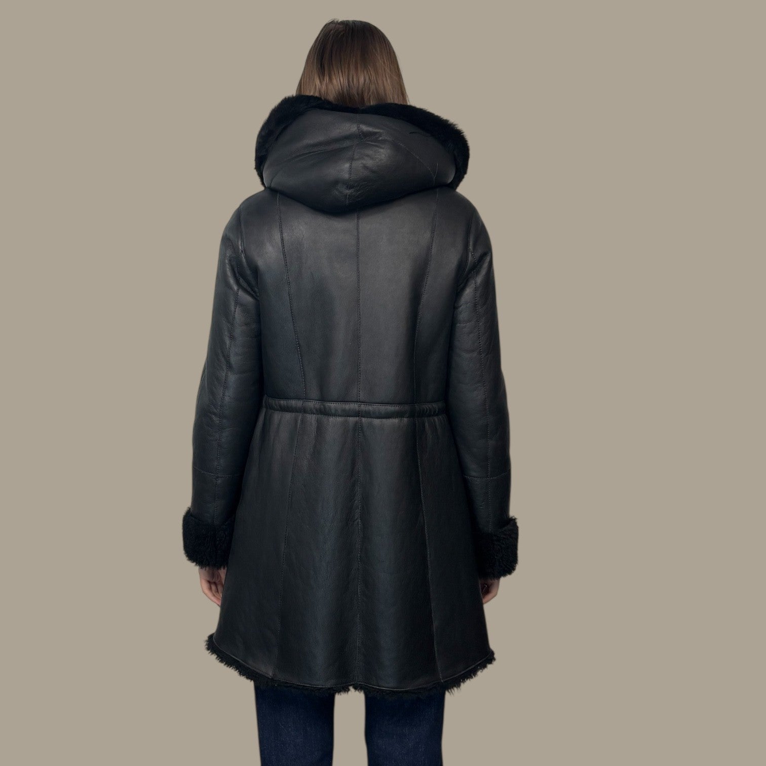 Black Shearling Hooded Jacket - Reversible