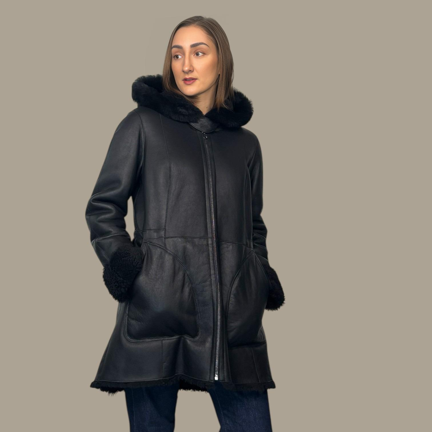 Black Shearling Hooded Jacket - Reversible