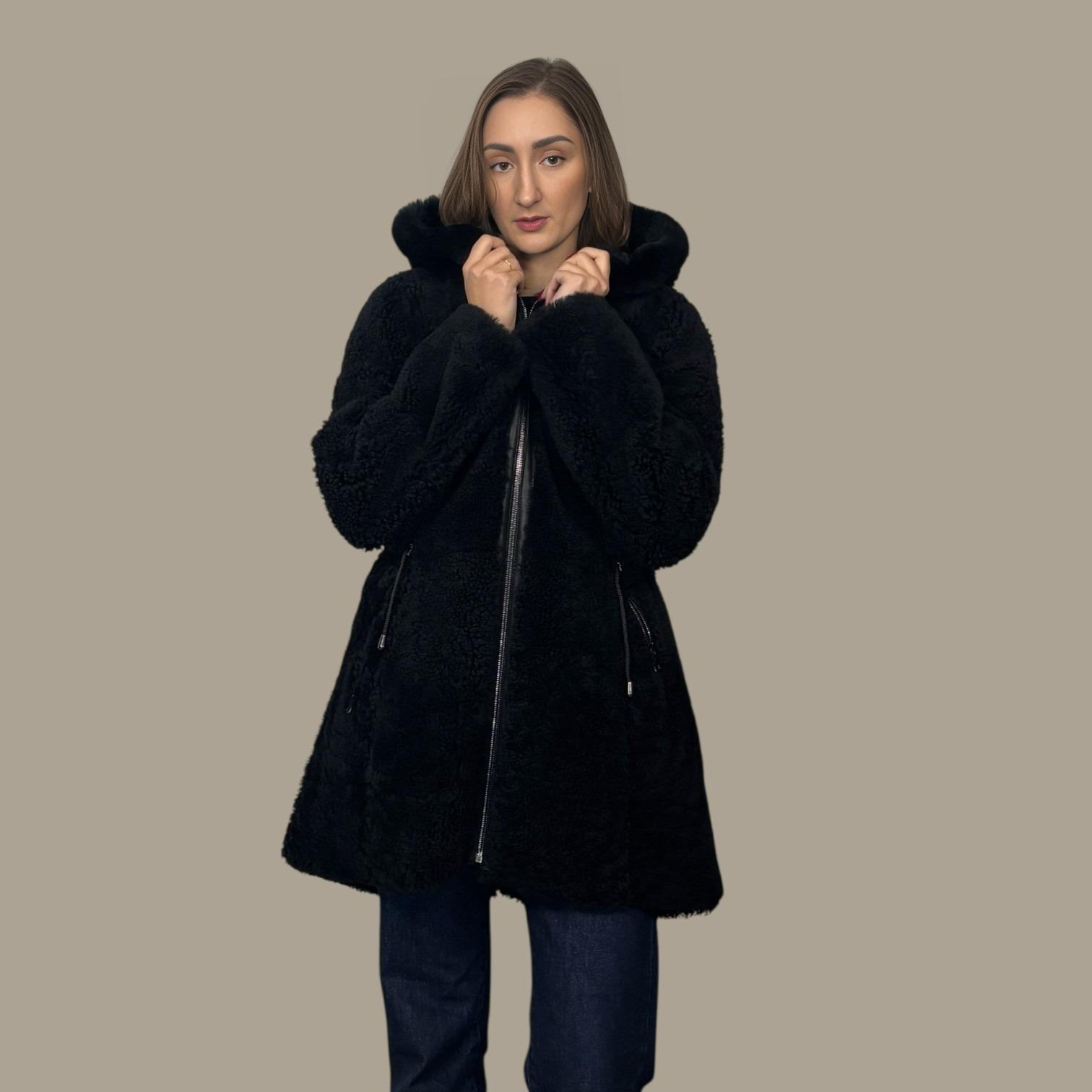 Black Shearling Hooded Jacket - Reversible