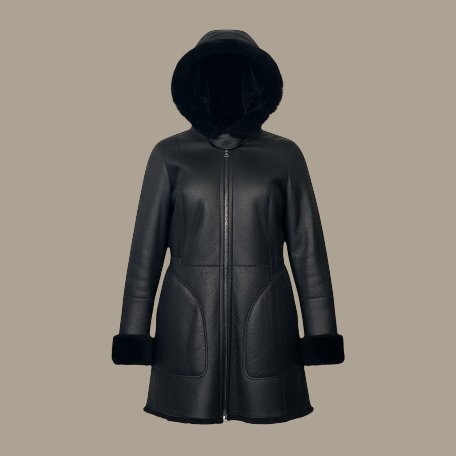Black Shearling Hooded Jacket - Reversible