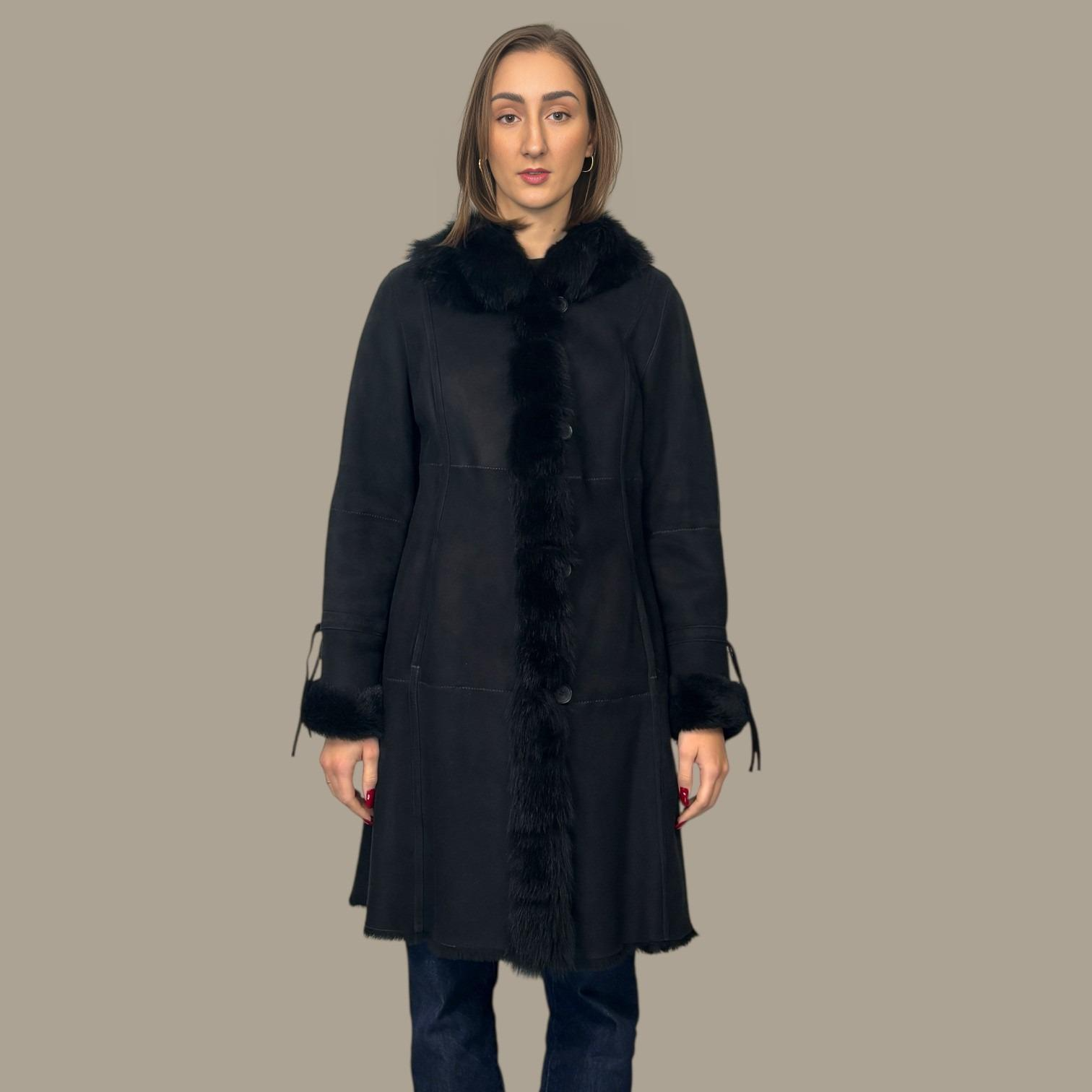 Black Merino Shearling Jackt - Toscana Trim