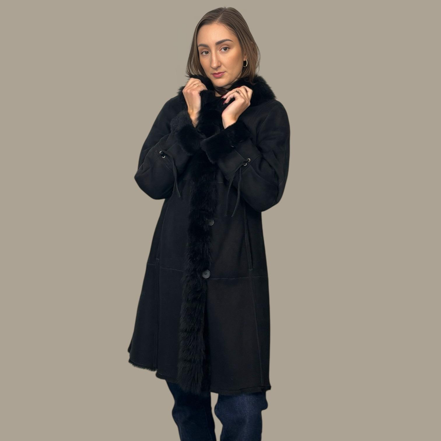 Black Merino Shearling Jackt - Toscana Trim