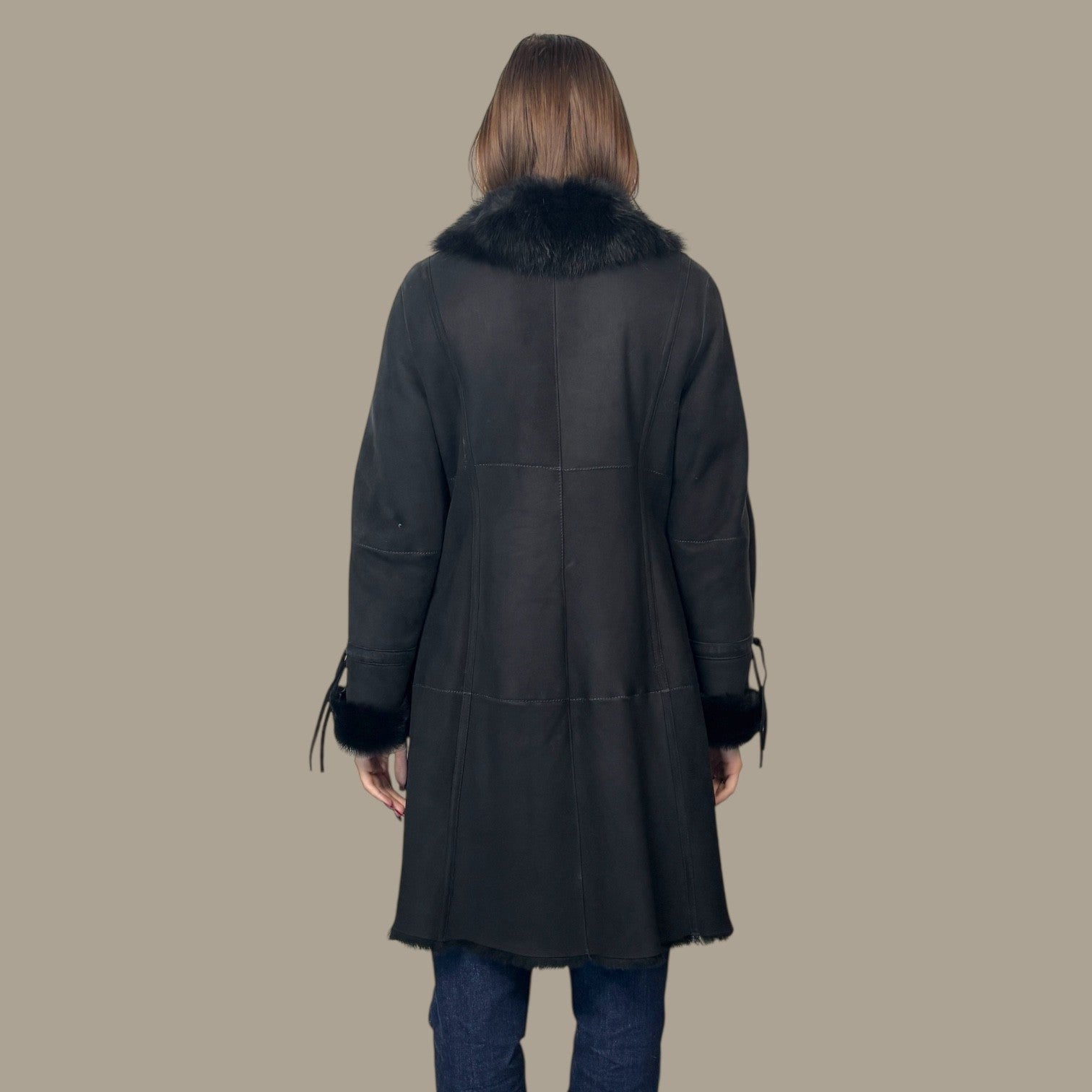 Black Merino Shearling Jackt - Toscana Trim