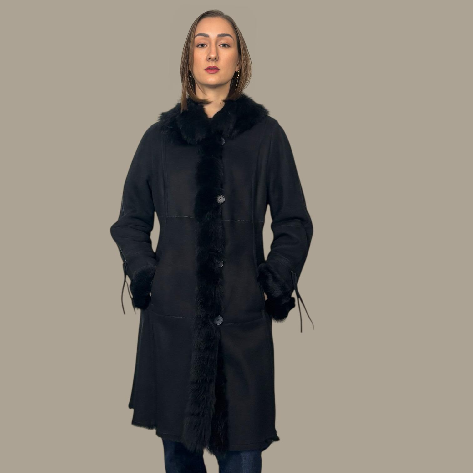 Black Merino Shearling Jackt - Toscana Trim