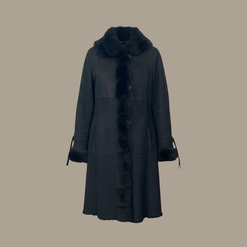 Black Merino Shearling Jackt - Toscana Trim