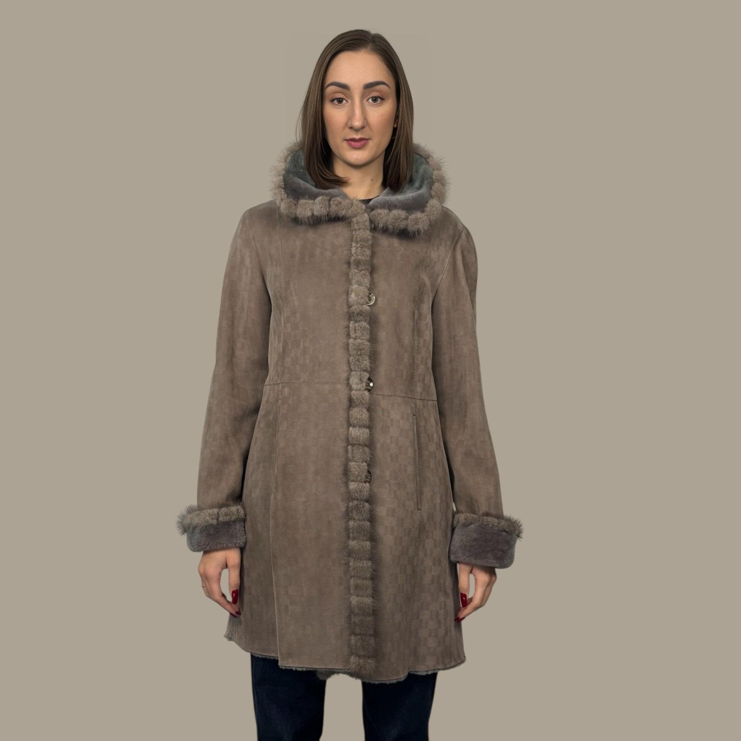 Taupe Shearling Jacket Silver Blue Mink Trim