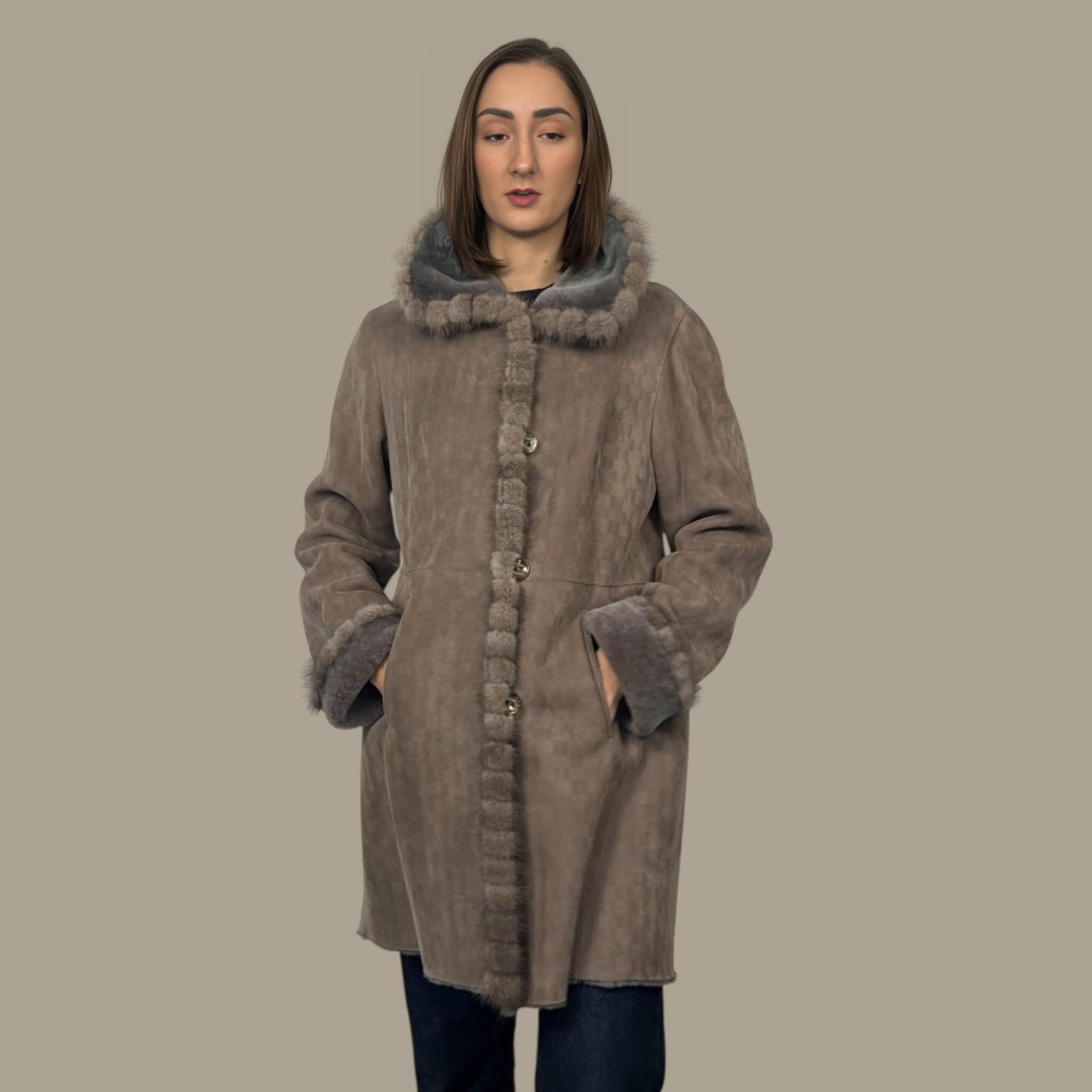 Taupe Shearling Jacket Silver Blue Mink Trim