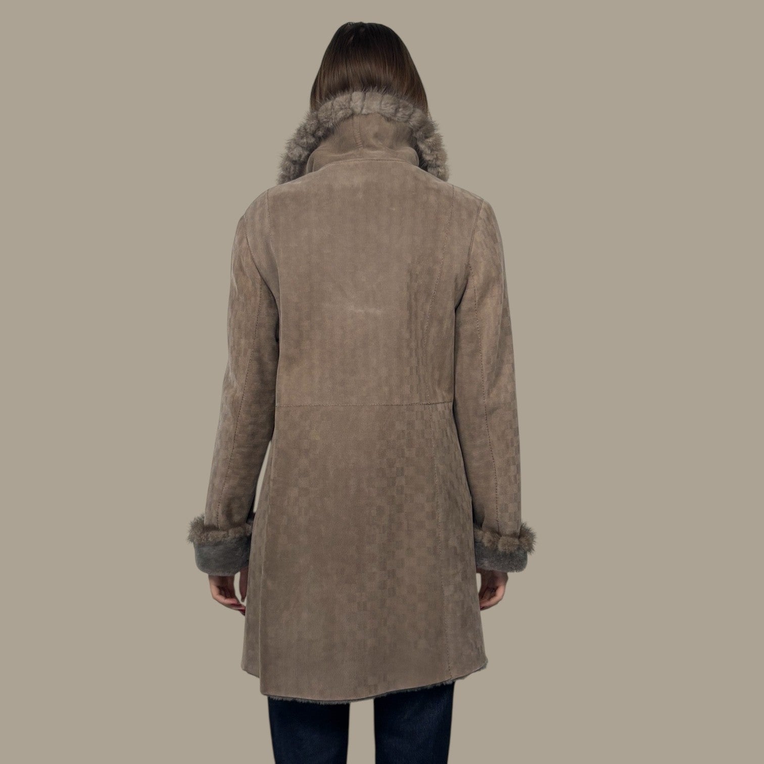 Taupe Shearling Jacket Silver Blue Mink Trim