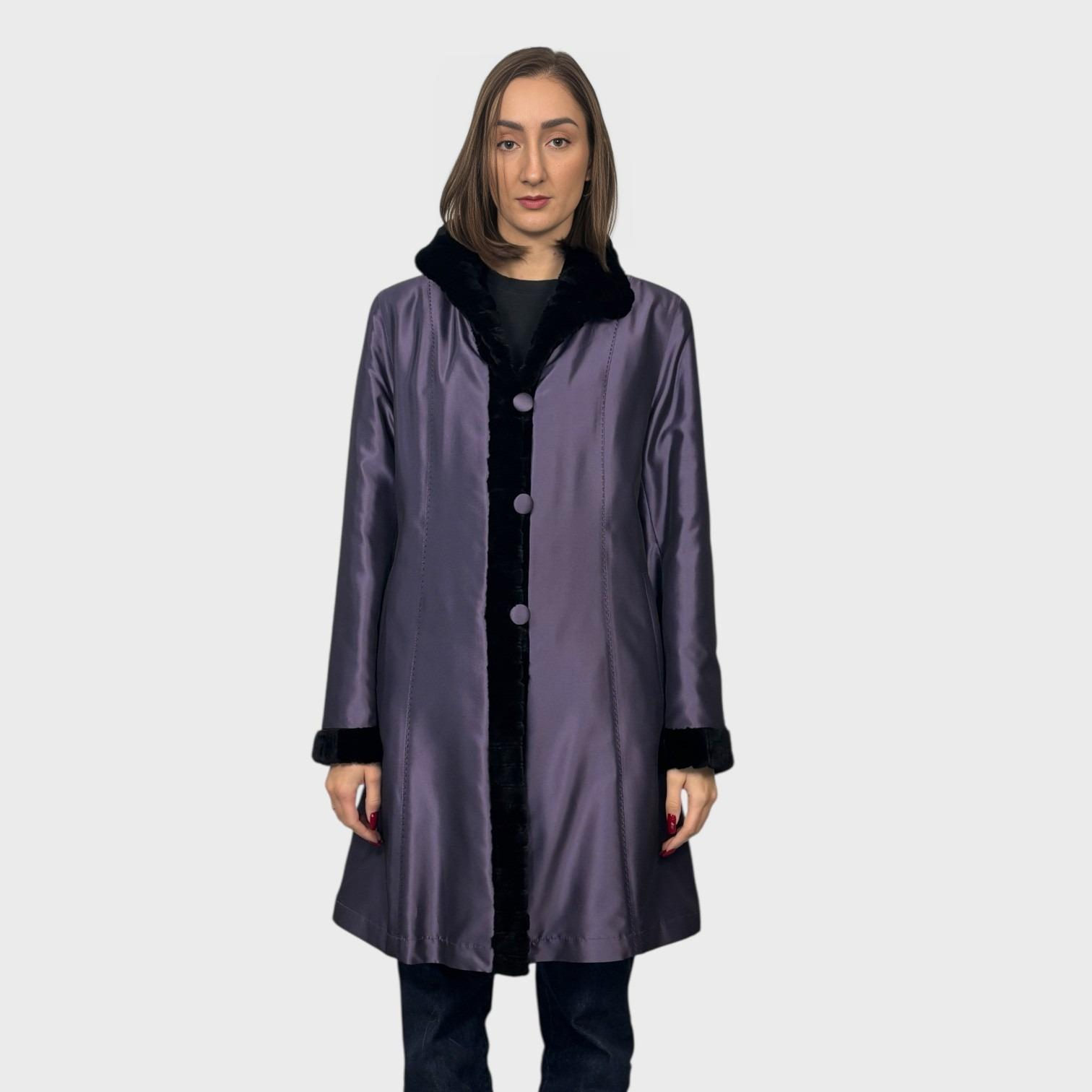 Black Sheared Mink Section Jacket Reversible to Purple Taffeta