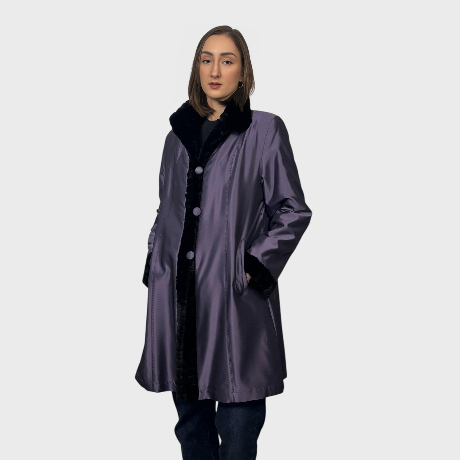 Black Sheared Mink Section Jacket Reversible to Purple Taffeta