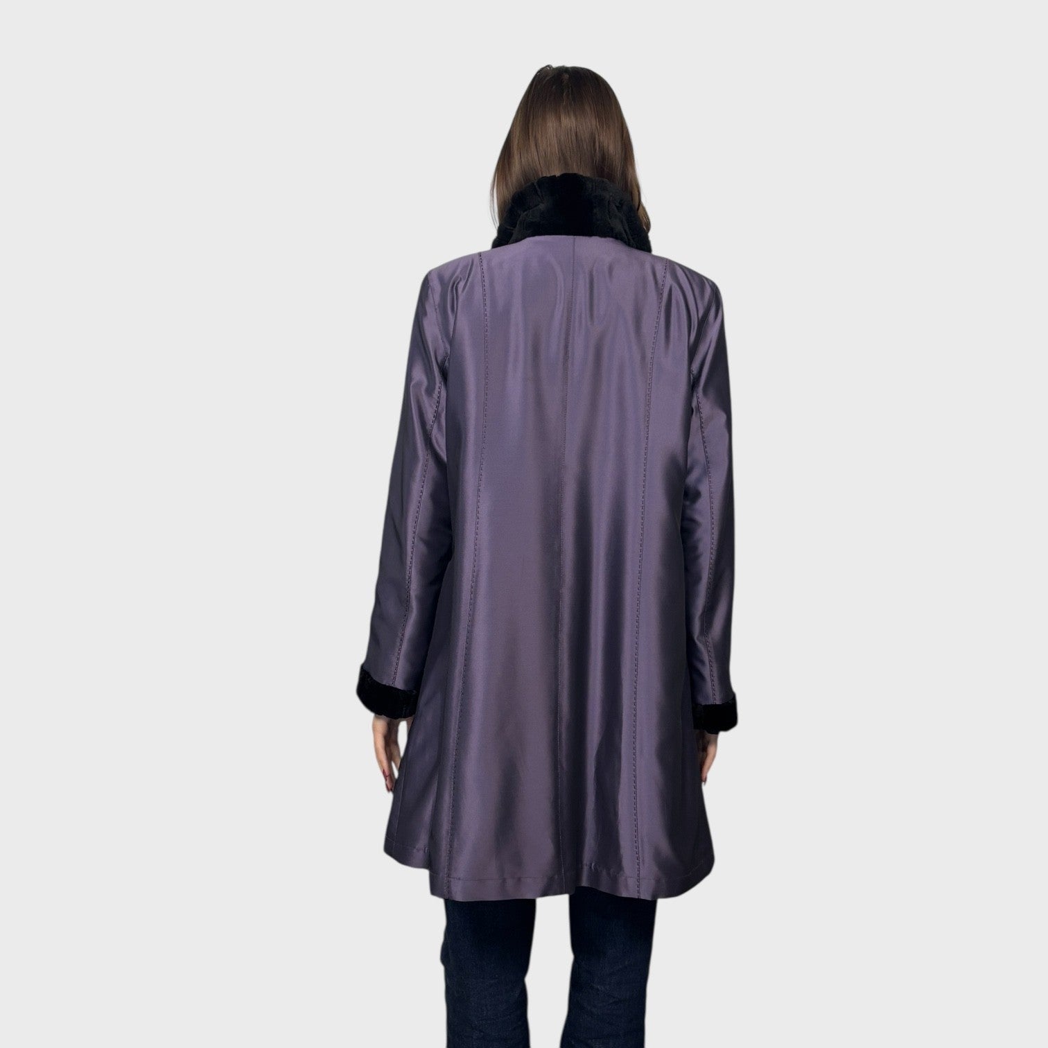 Black Sheared Mink Section Jacket Reversible to Purple Taffeta