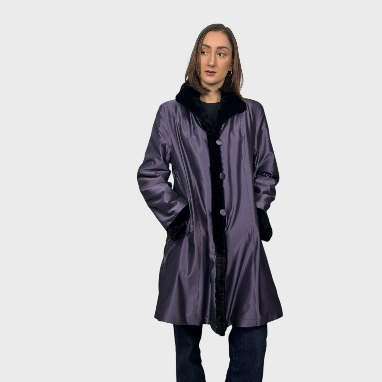 Black Sheared Mink Section Jacket Reversible to Purple Taffeta