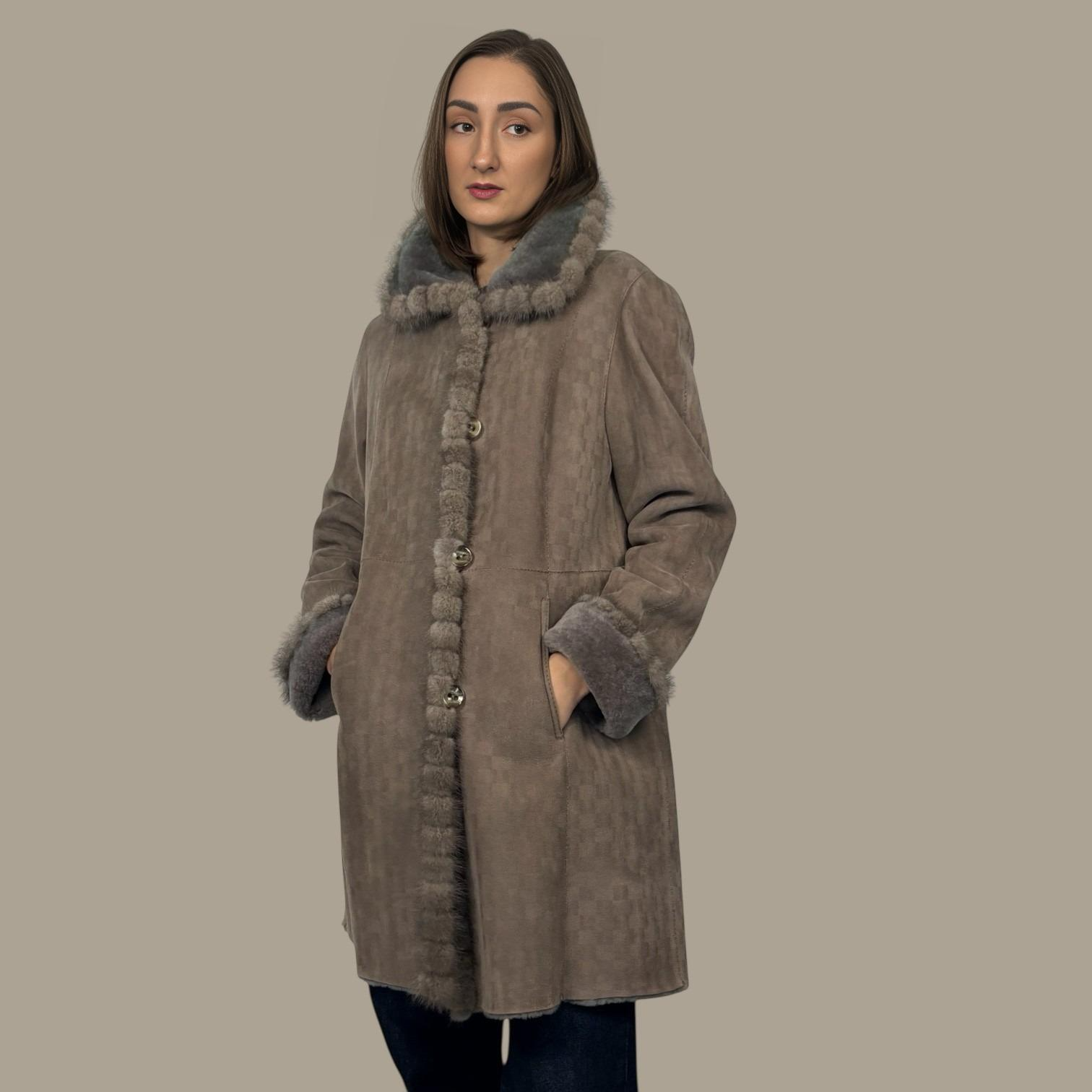 Taupe Shearling Jacket Silver Blue Mink Trim