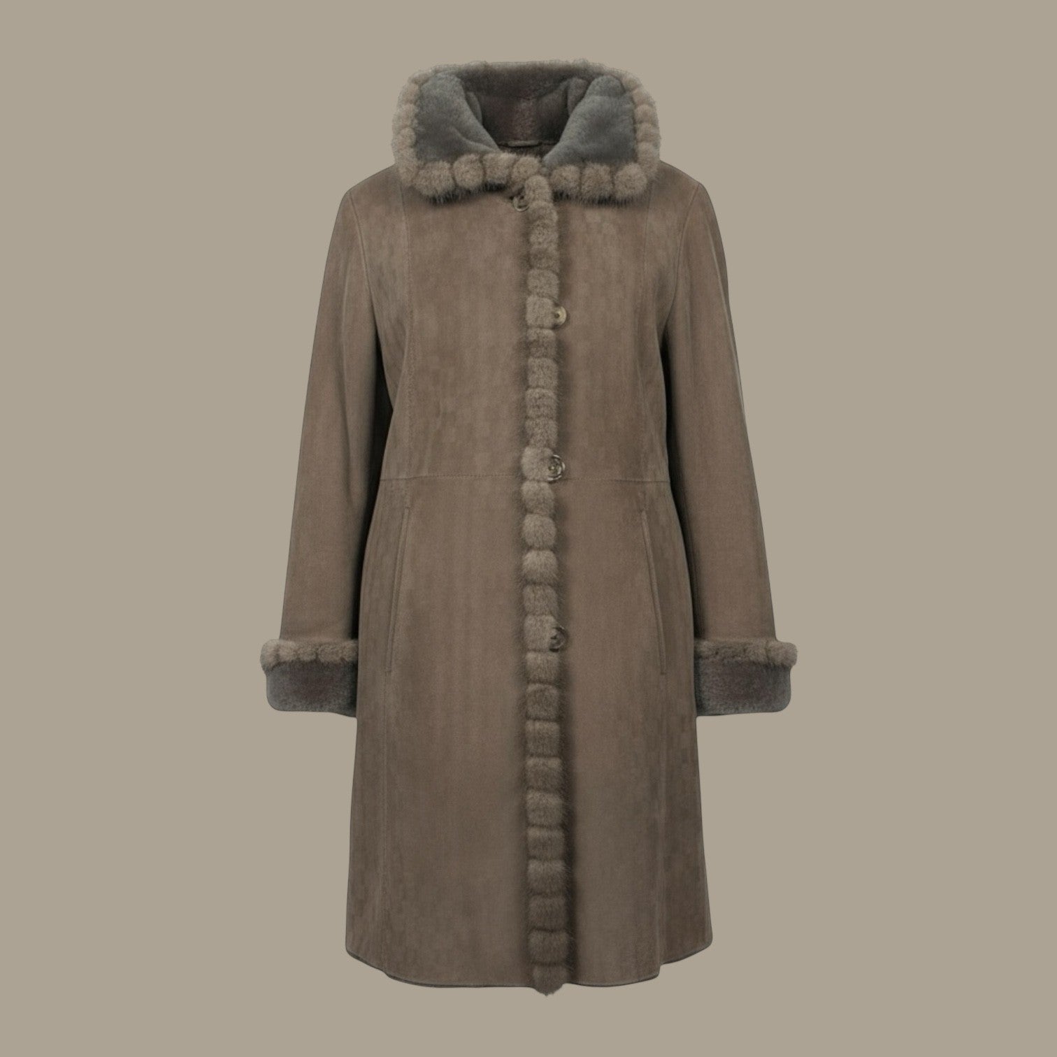 Taupe Shearling Jacket Silver Blue Mink Trim