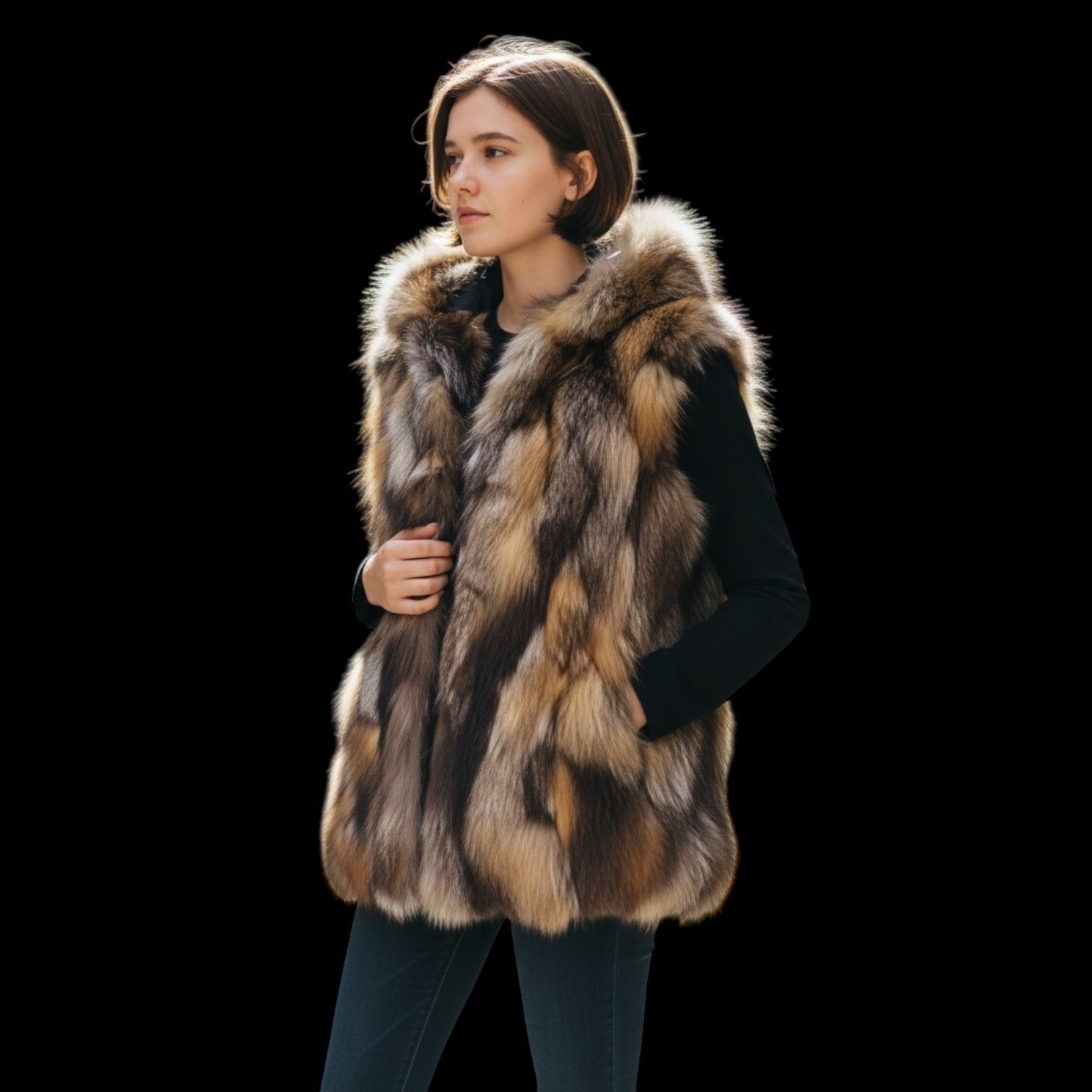 Cross Fox Patch Work Hooded Vest