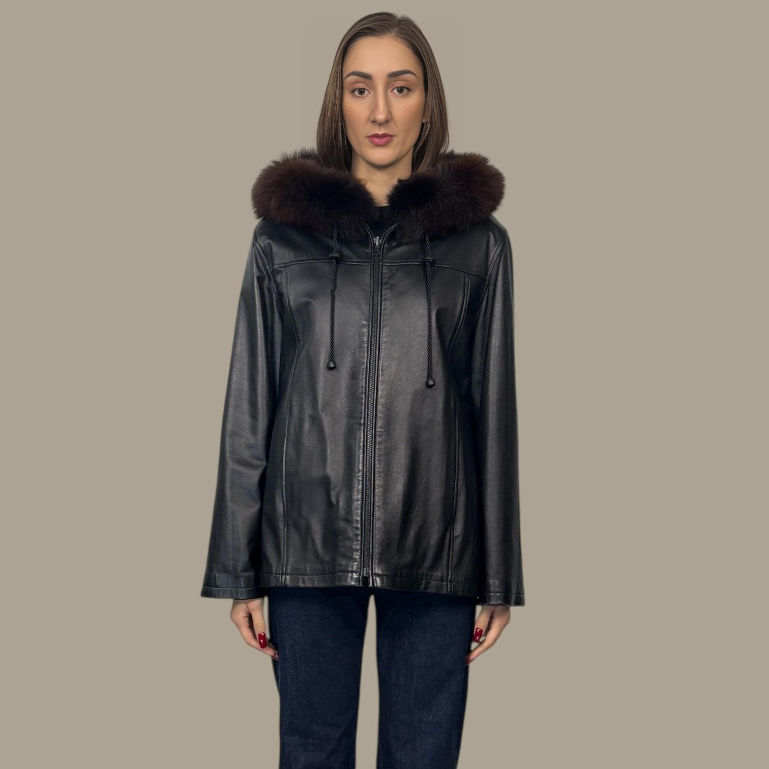 Black Plucked Mink Hooded Jacket - Reversible to Leather