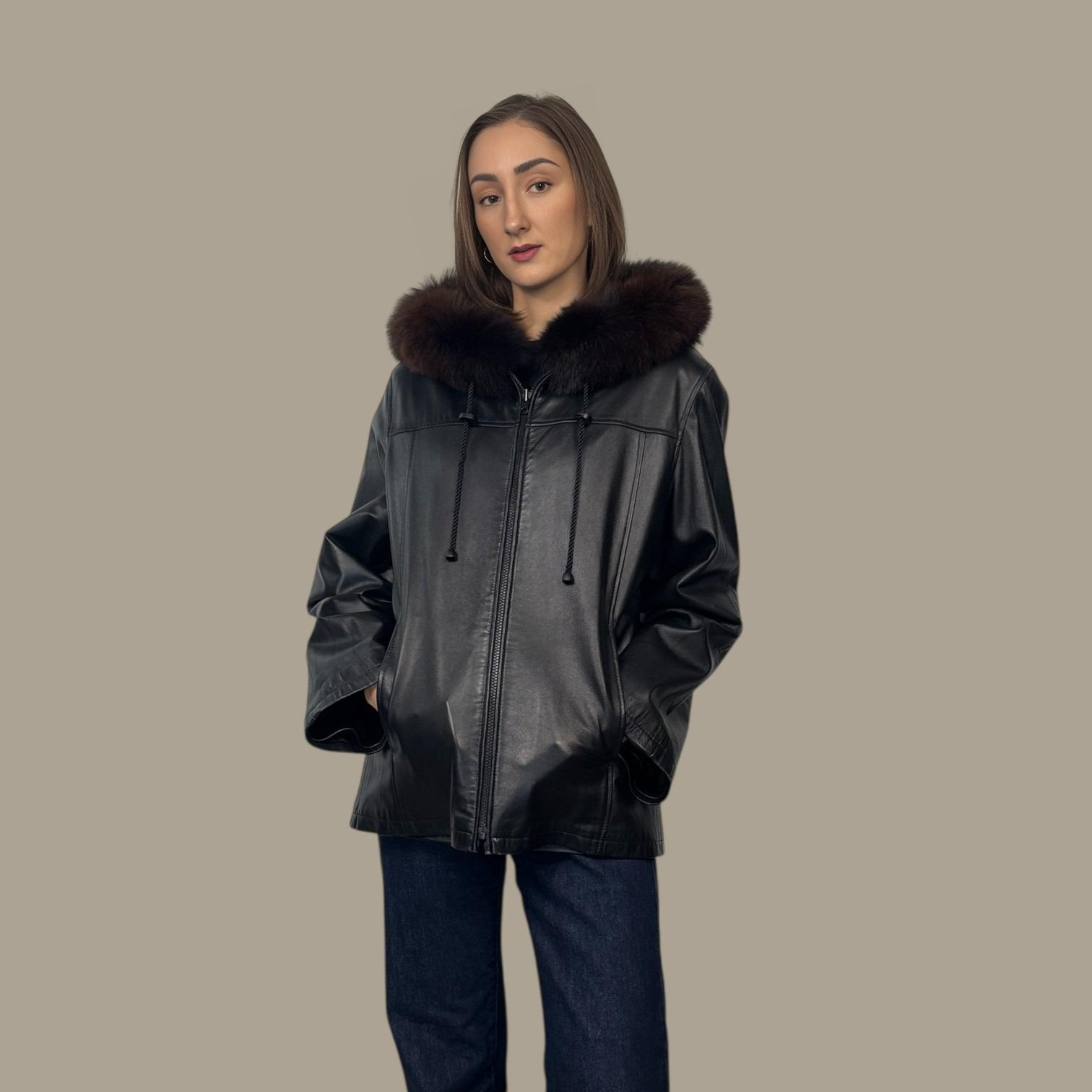 Black Plucked Mink Hooded Jacket - Reversible to Leather