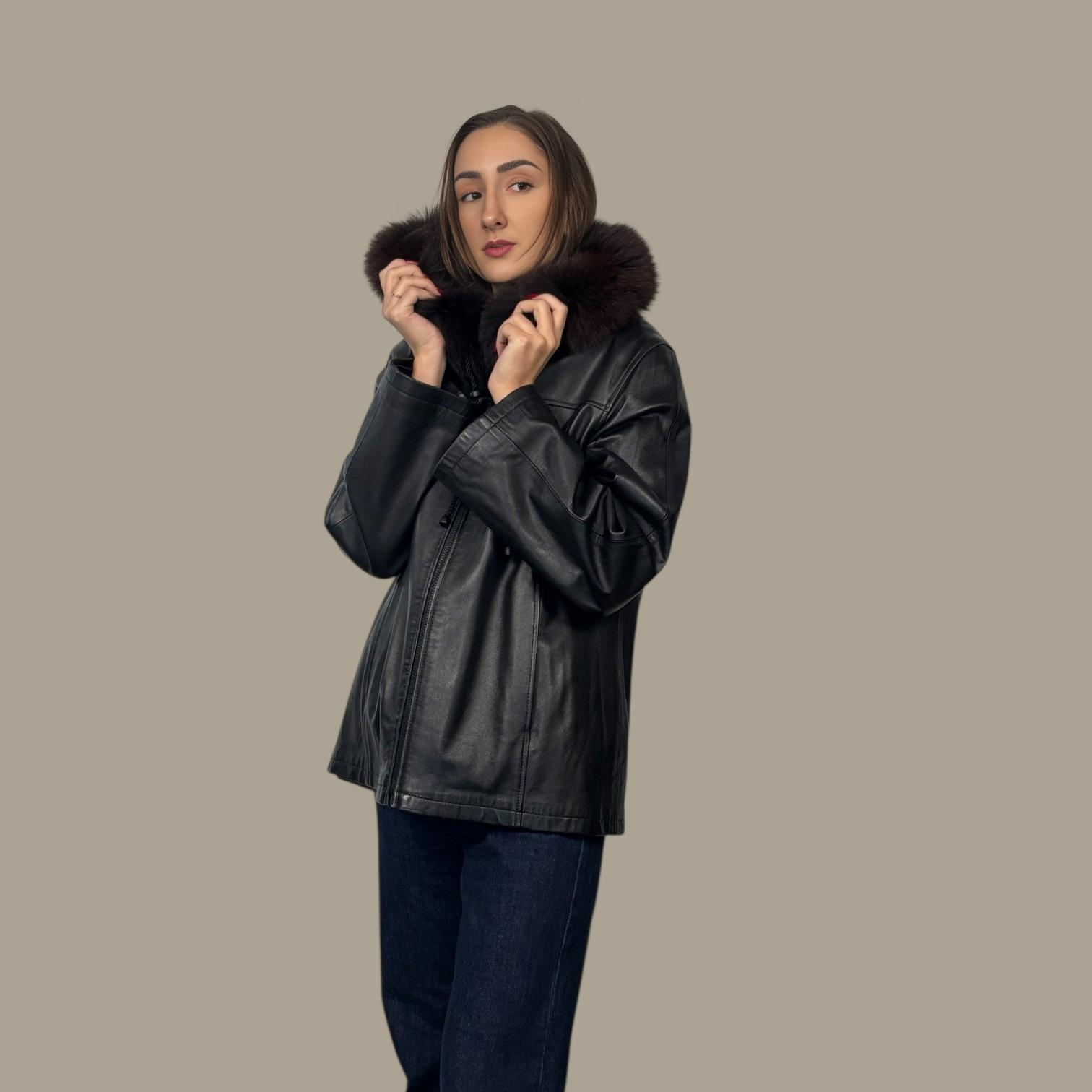 Black Plucked Mink Hooded Jacket - Reversible to Leather