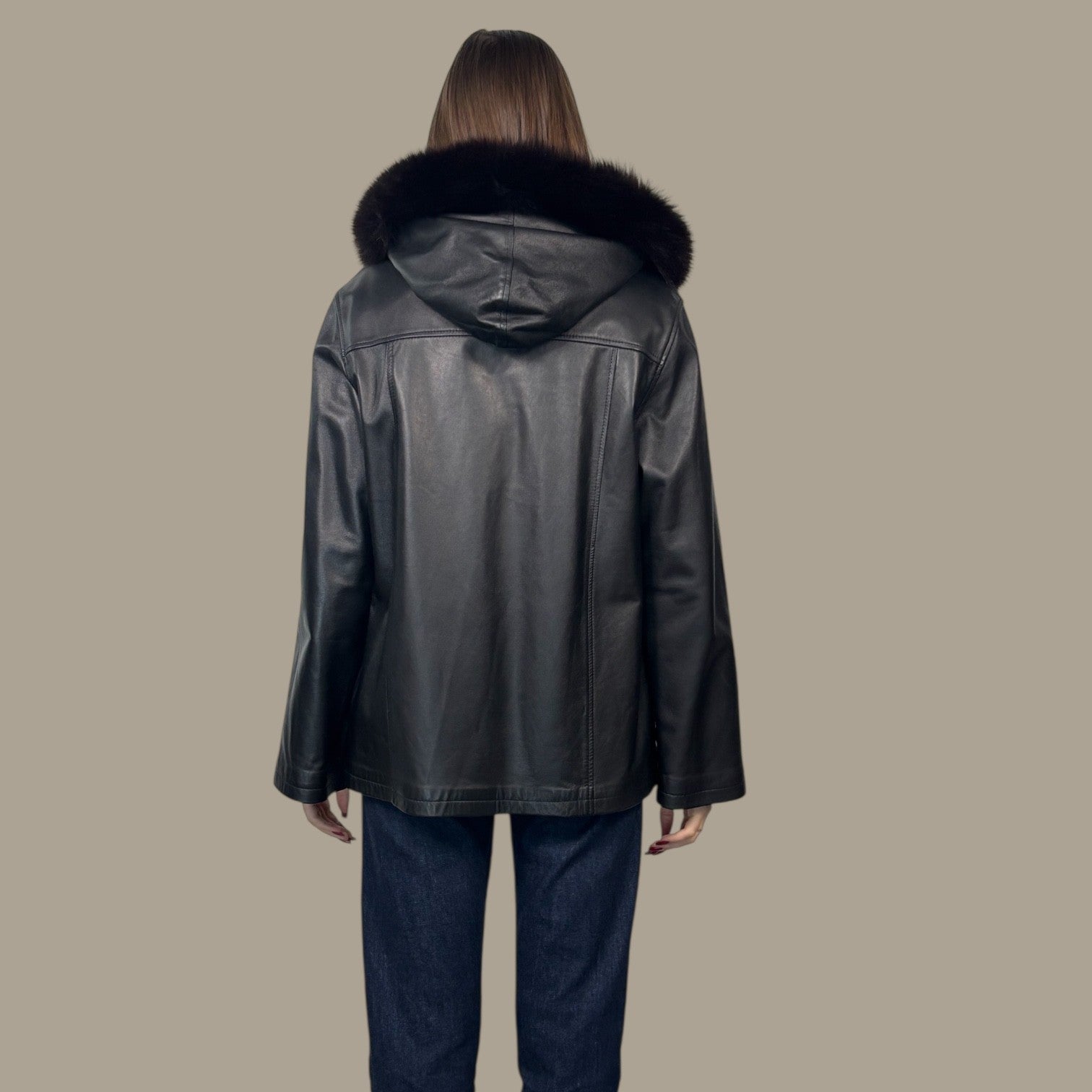 Black Plucked Mink Hooded Jacket - Reversible to Leather