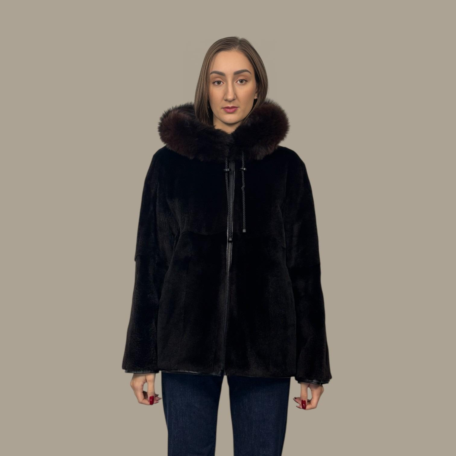 Black Plucked Mink Hooded Jacket - Reversible to Leather