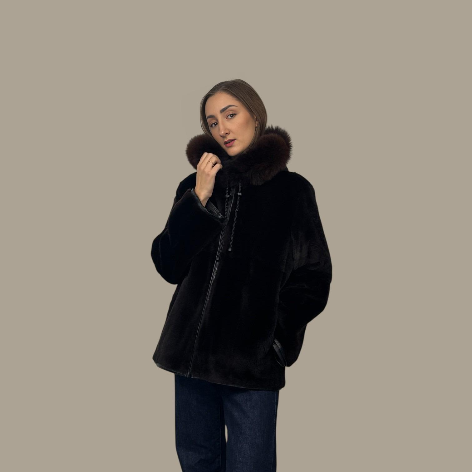 Black Plucked Mink Hooded Jacket - Reversible to Leather