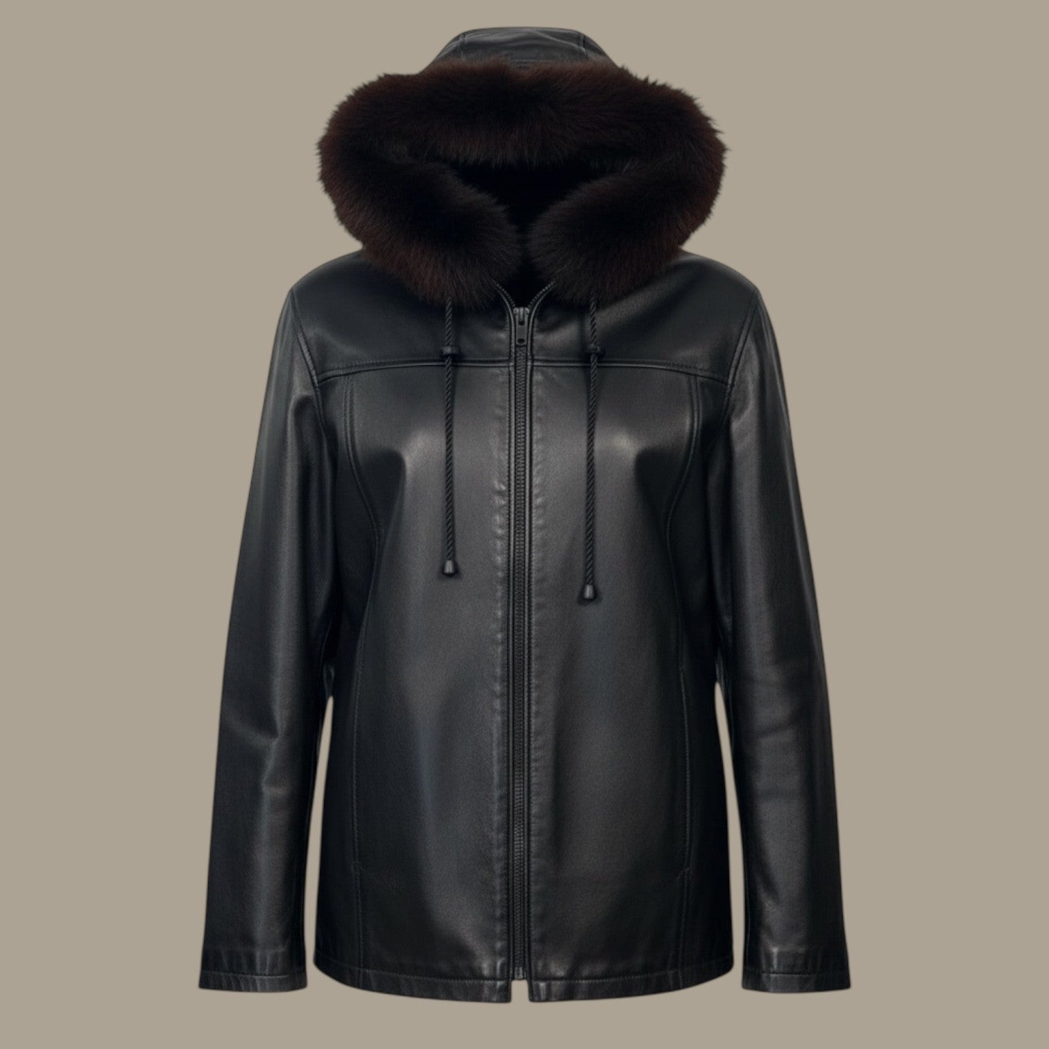 Black Plucked Mink Hooded Jacket - Reversible to Leather