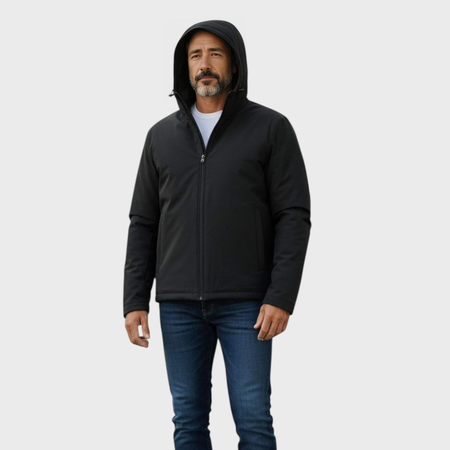 Black Men's Shearling Jacket - Hooded