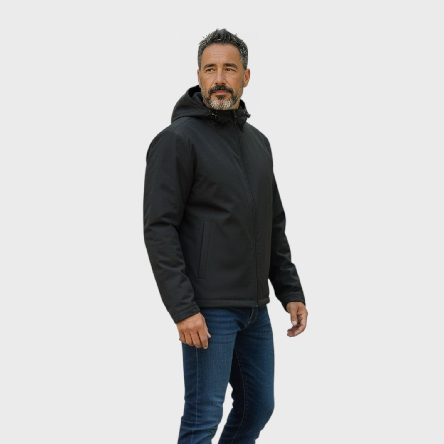 Black Men's Shearling Jacket - Hooded