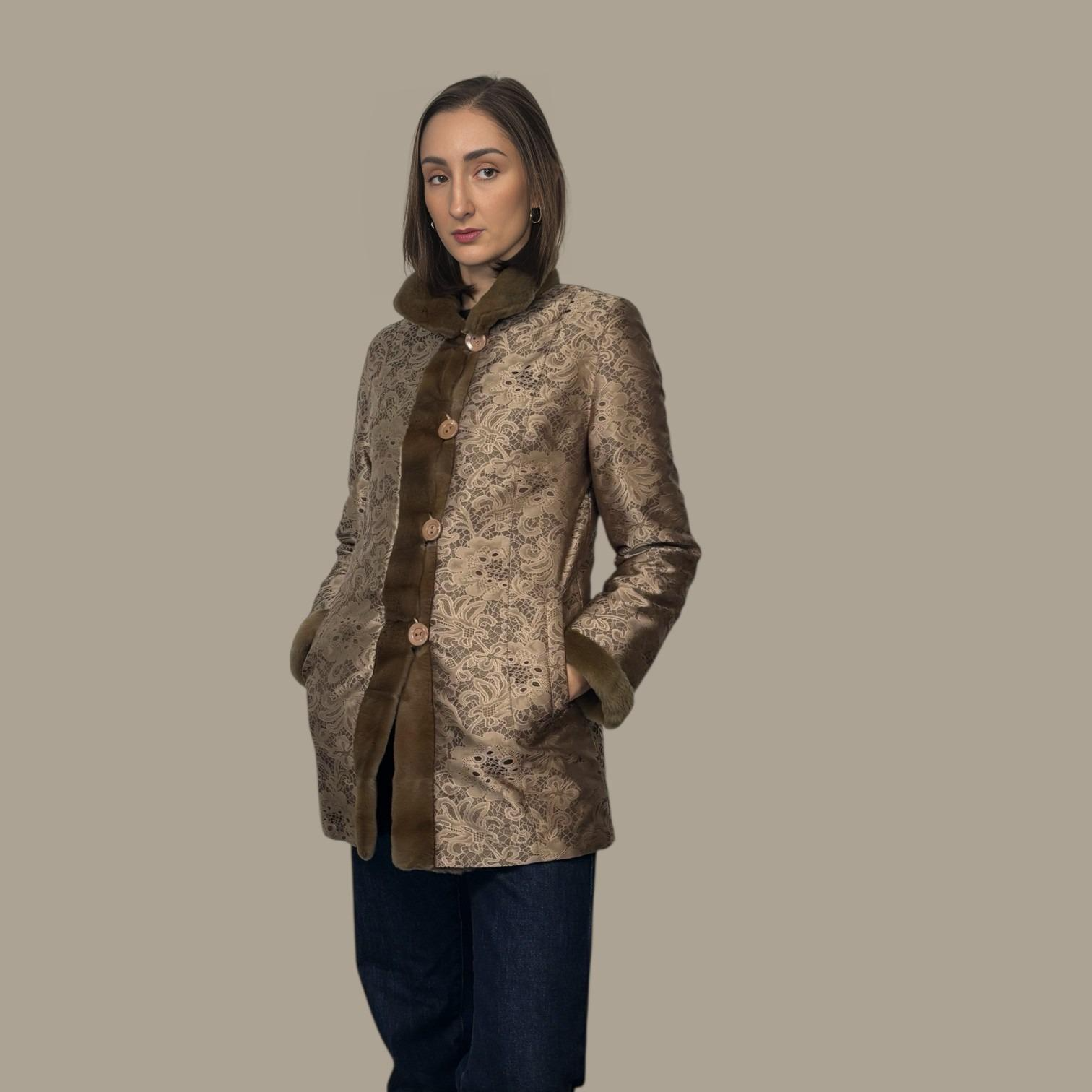 Beige Dyed Plucked Mink Jacket - Reversible to Taffeta