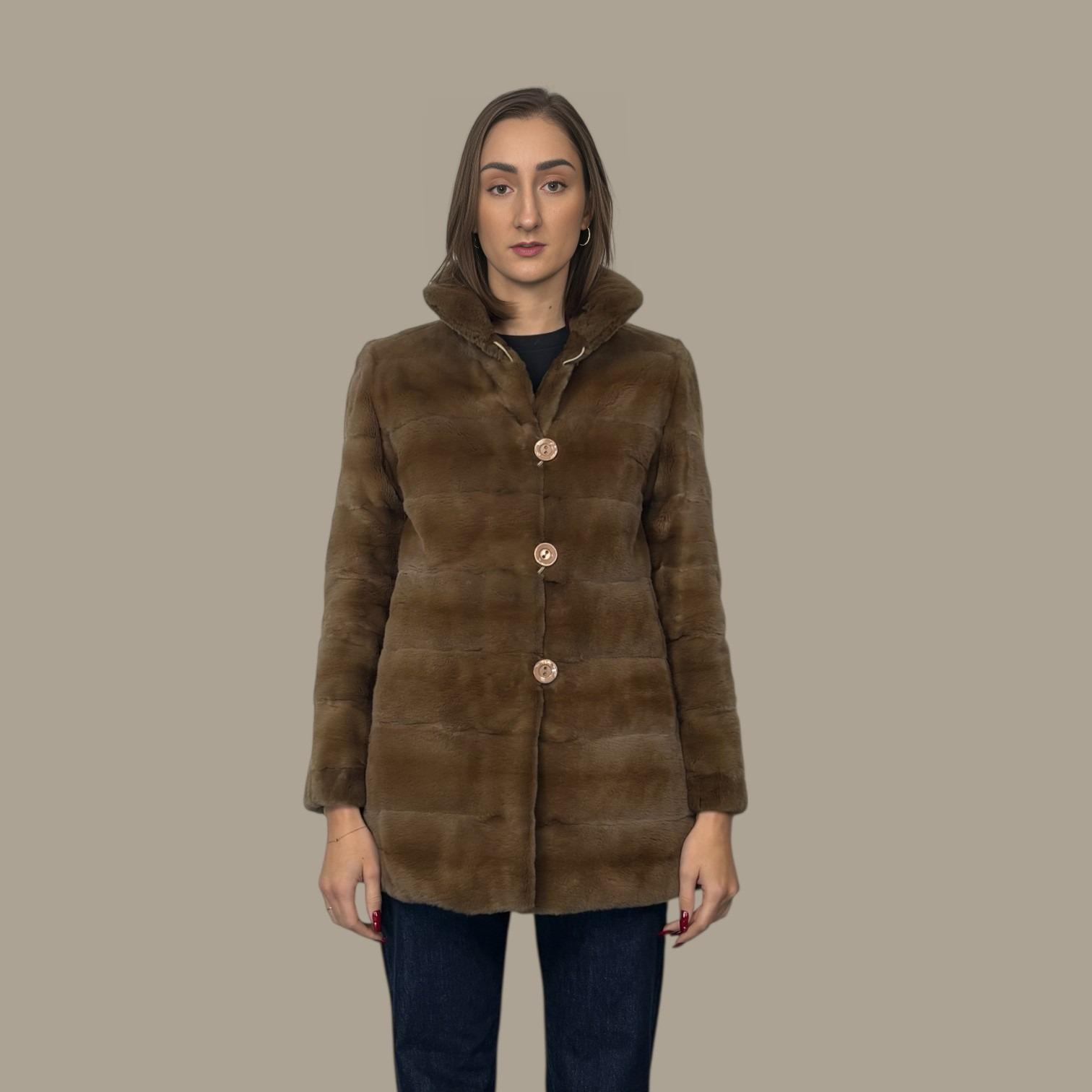 Beige Dyed Plucked Mink Jacket - Reversible to Taffeta