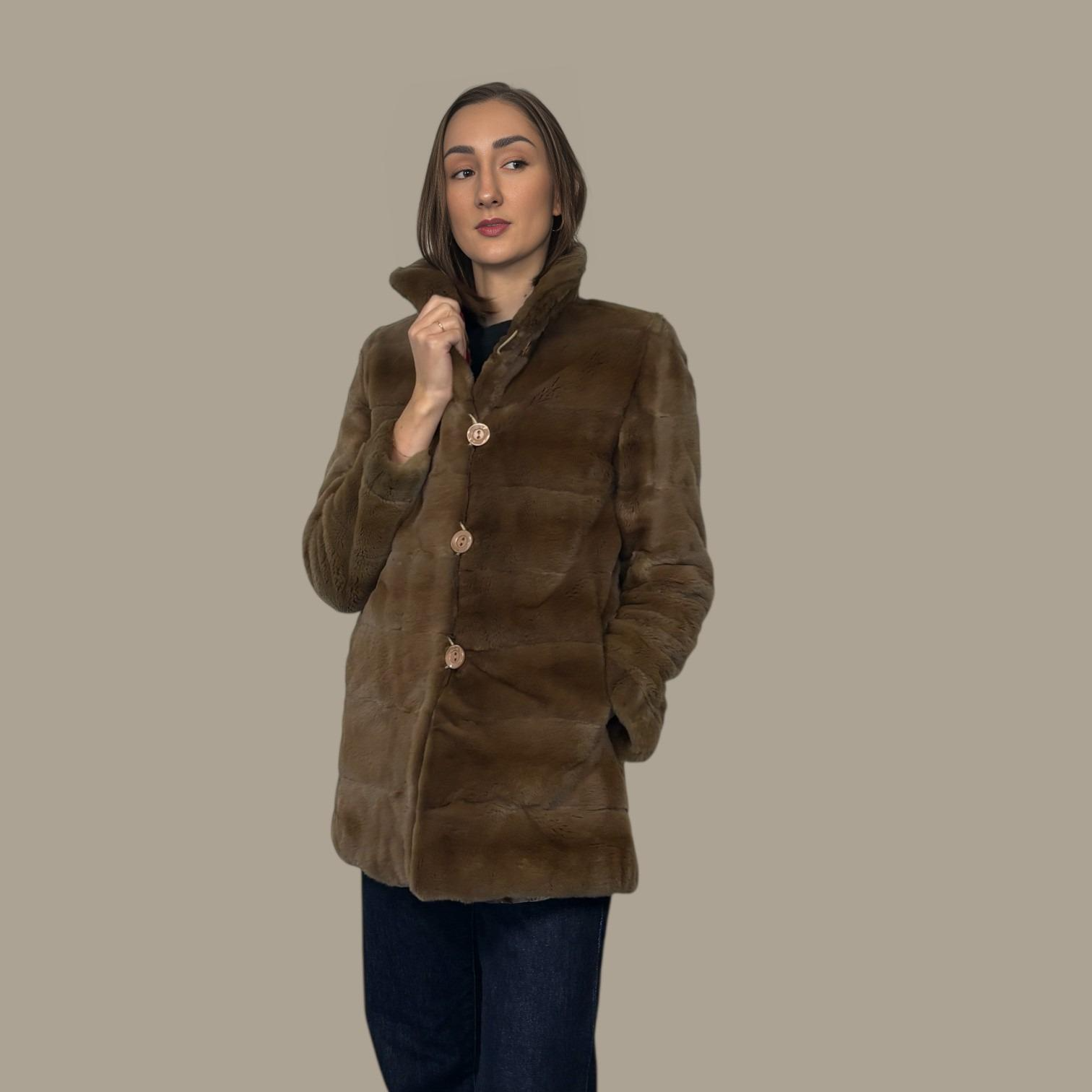 Beige Dyed Plucked Mink Jacket - Reversible to Taffeta