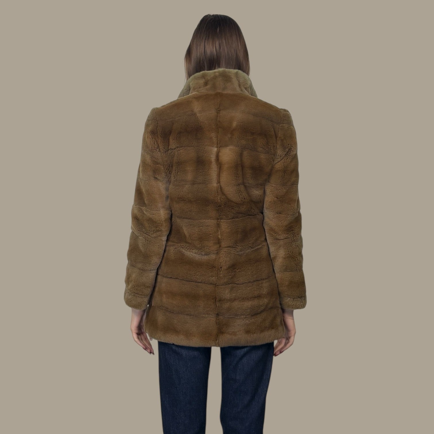 Beige Dyed Plucked Mink Jacket - Reversible to Taffeta
