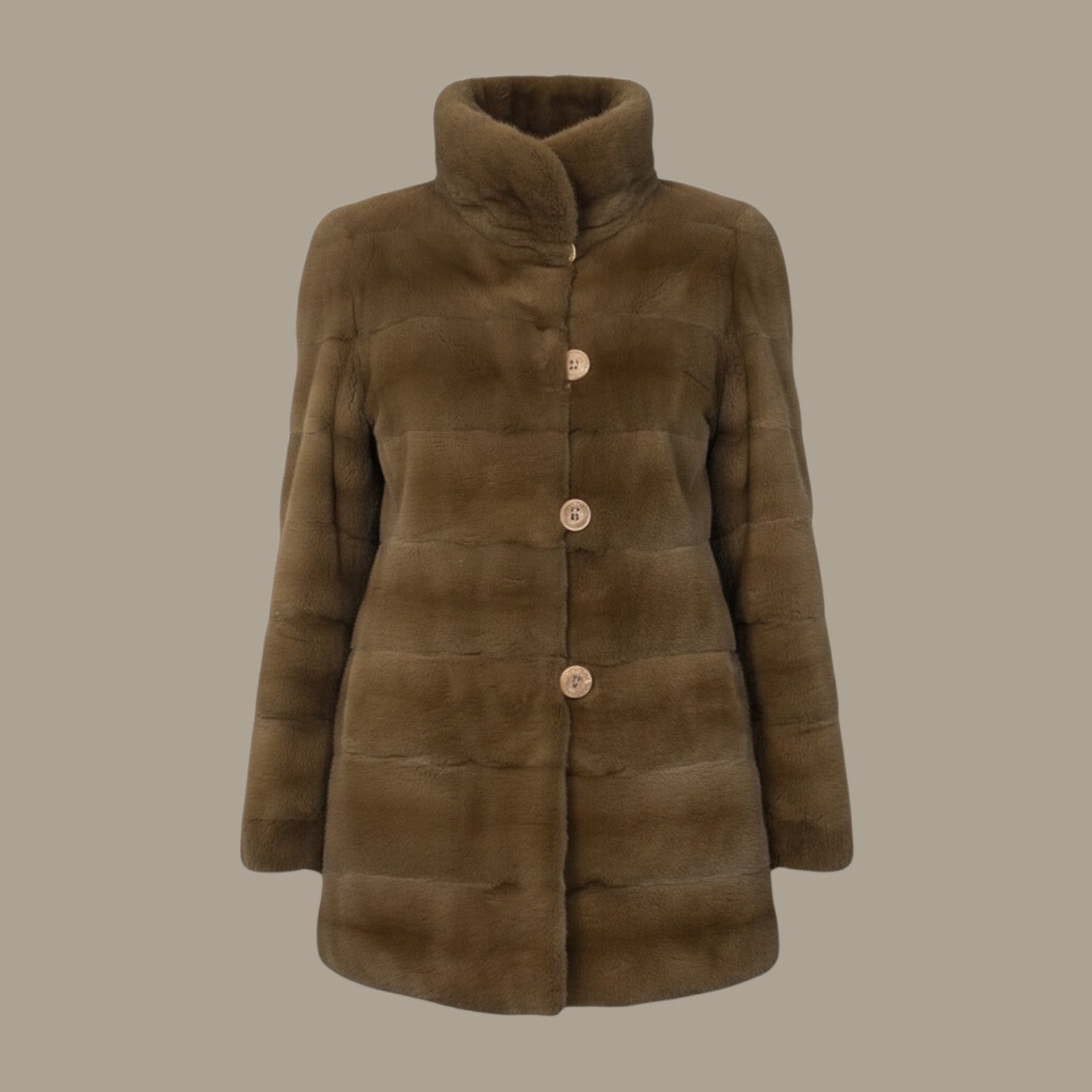 Beige Dyed Plucked Mink Jacket - Reversible to Taffeta