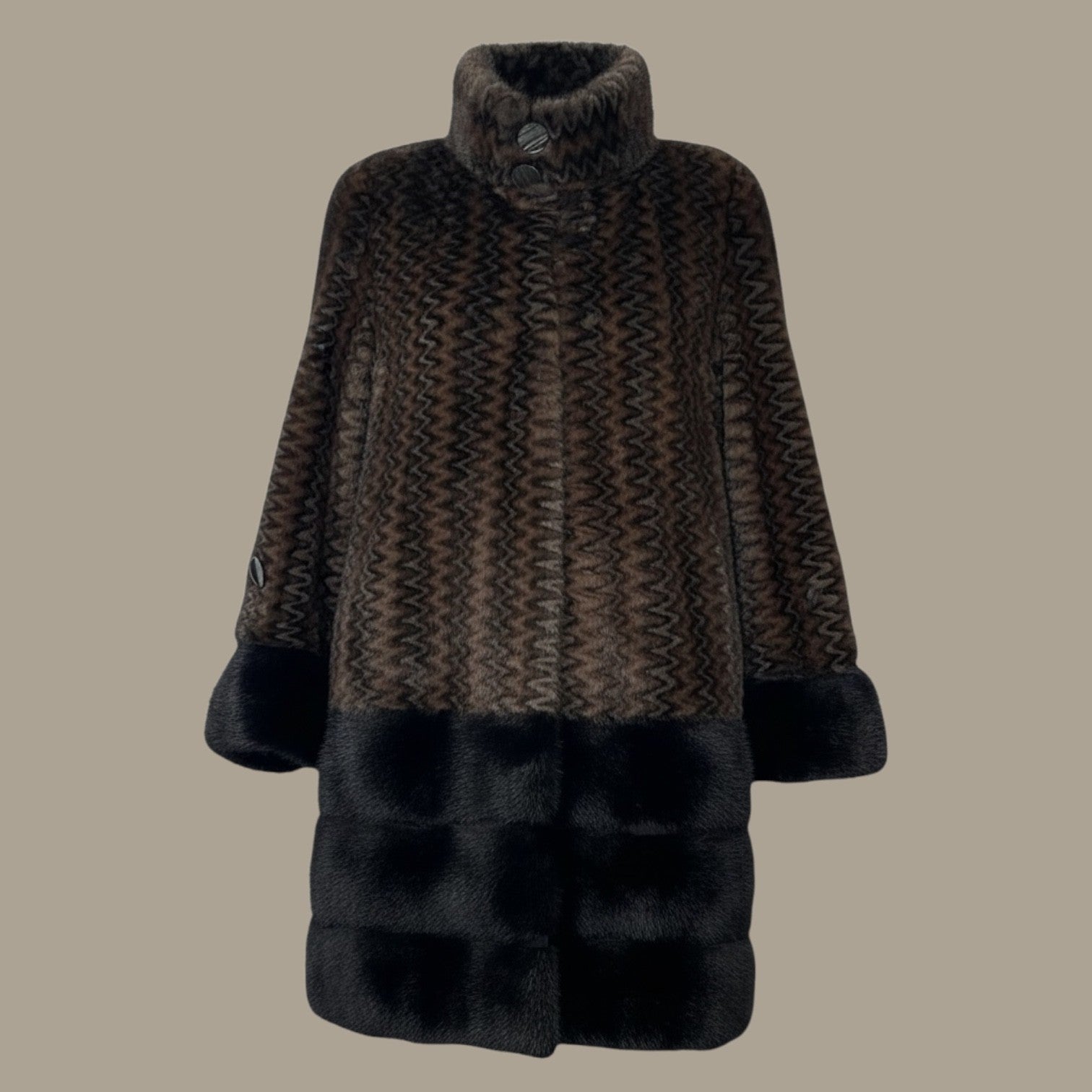 Two Tone designed Mink Coat with Black Mink on Hem & Cuffs