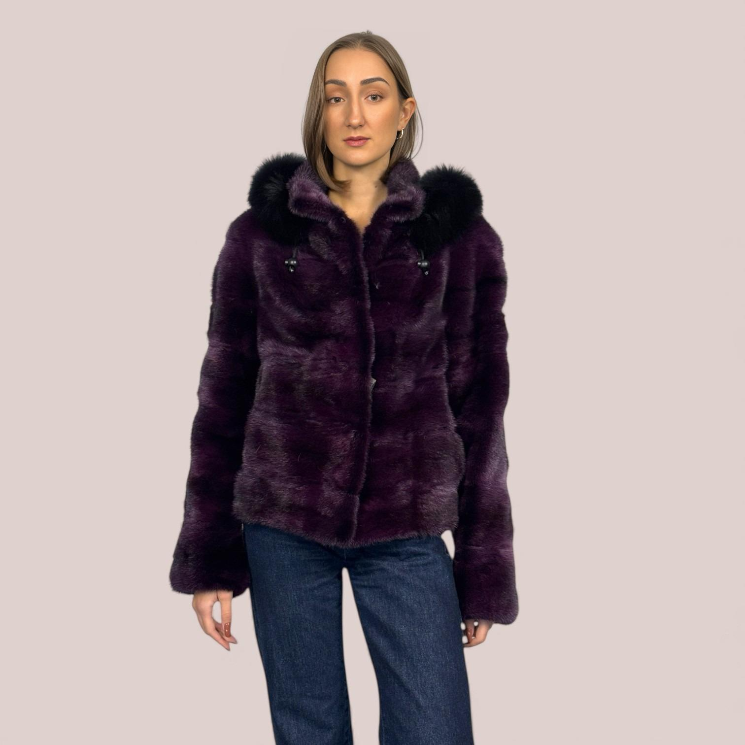 Aubergine dyed Horizontal jacket -Detachable Hood