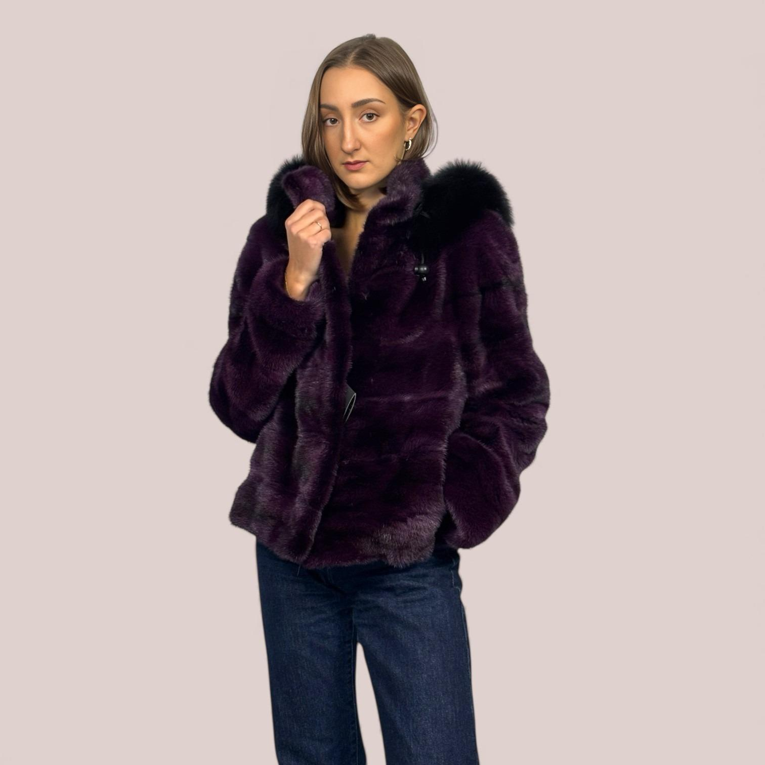 Aubergine dyed Horizontal jacket -Detachable Hood