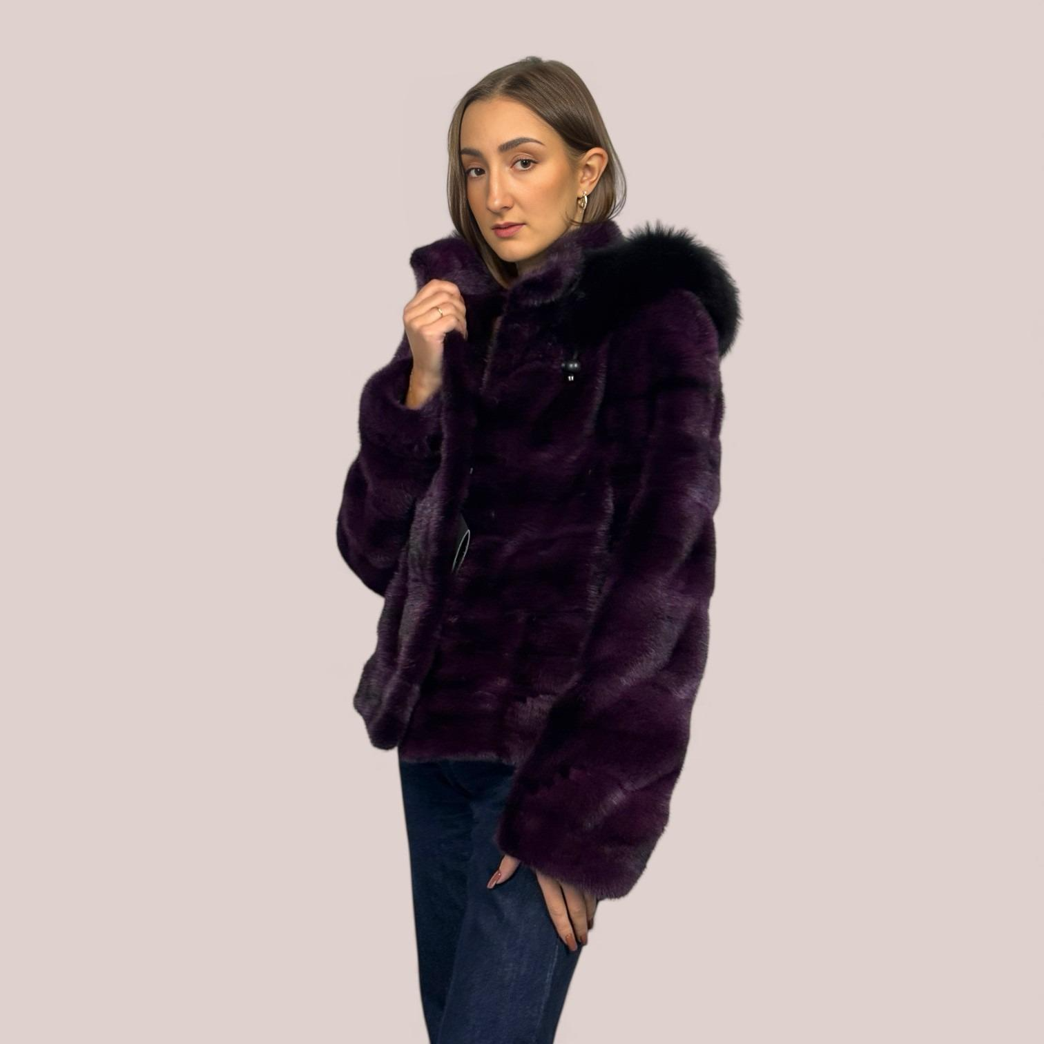 Aubergine dyed Horizontal jacket -Detachable Hood