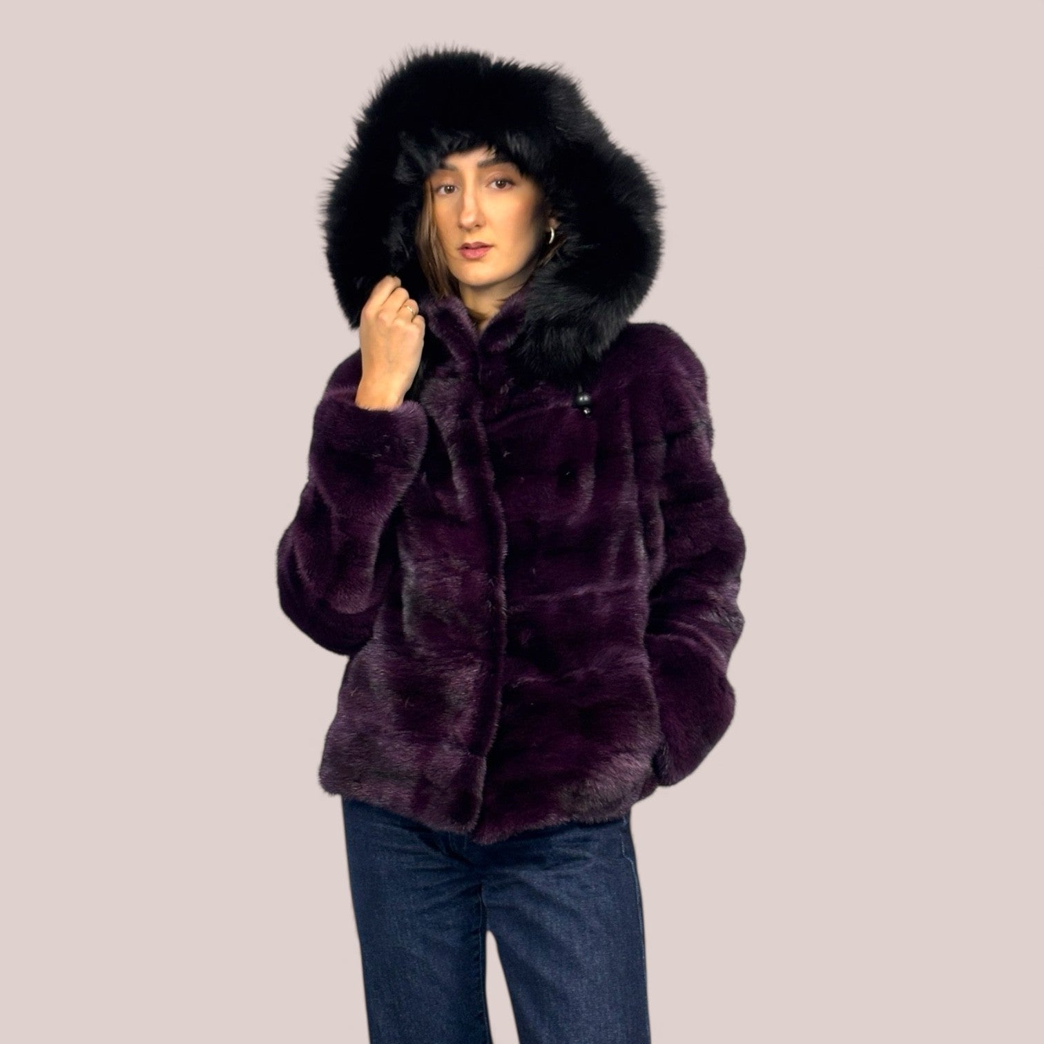 Aubergine dyed Horizontal jacket -Detachable Hood