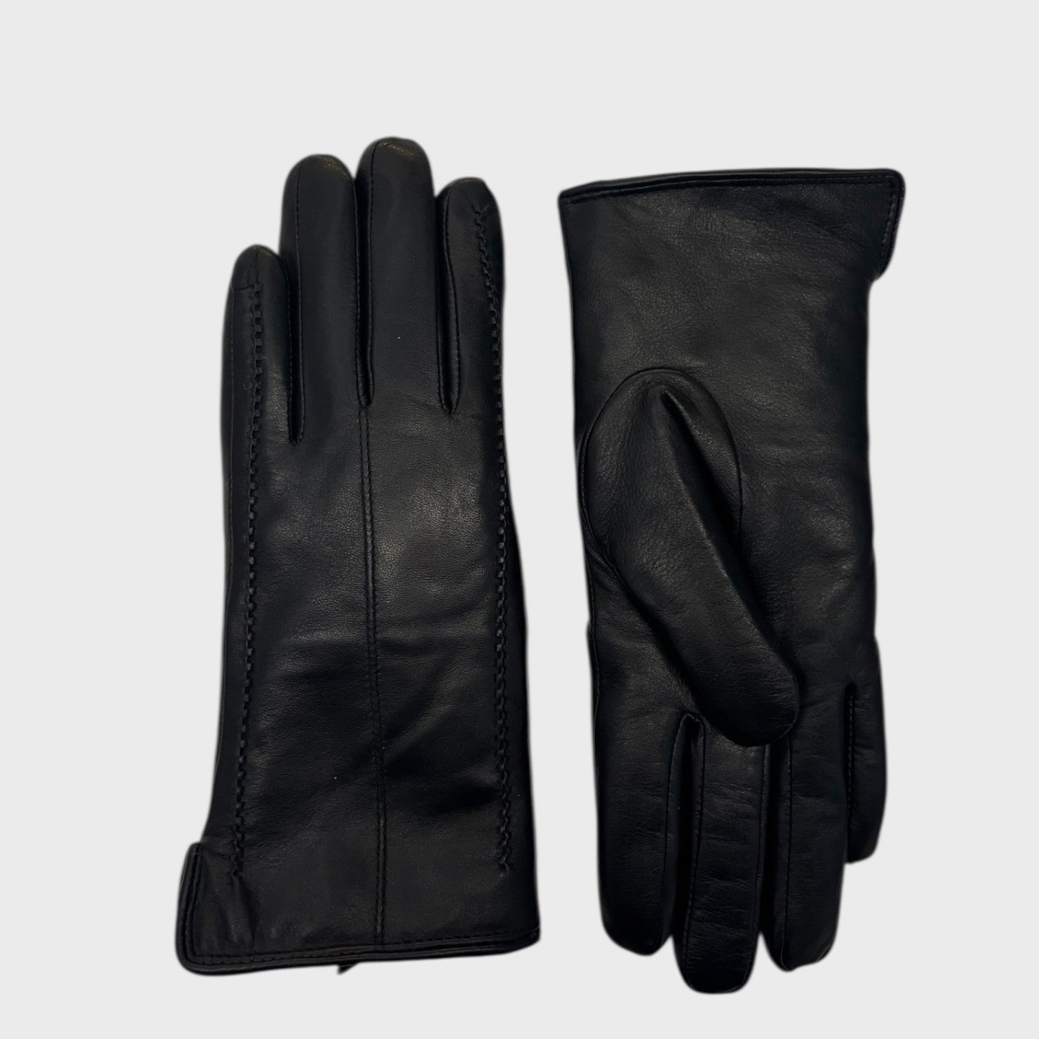 Black women's leather gloves lined with genuine sheepskin