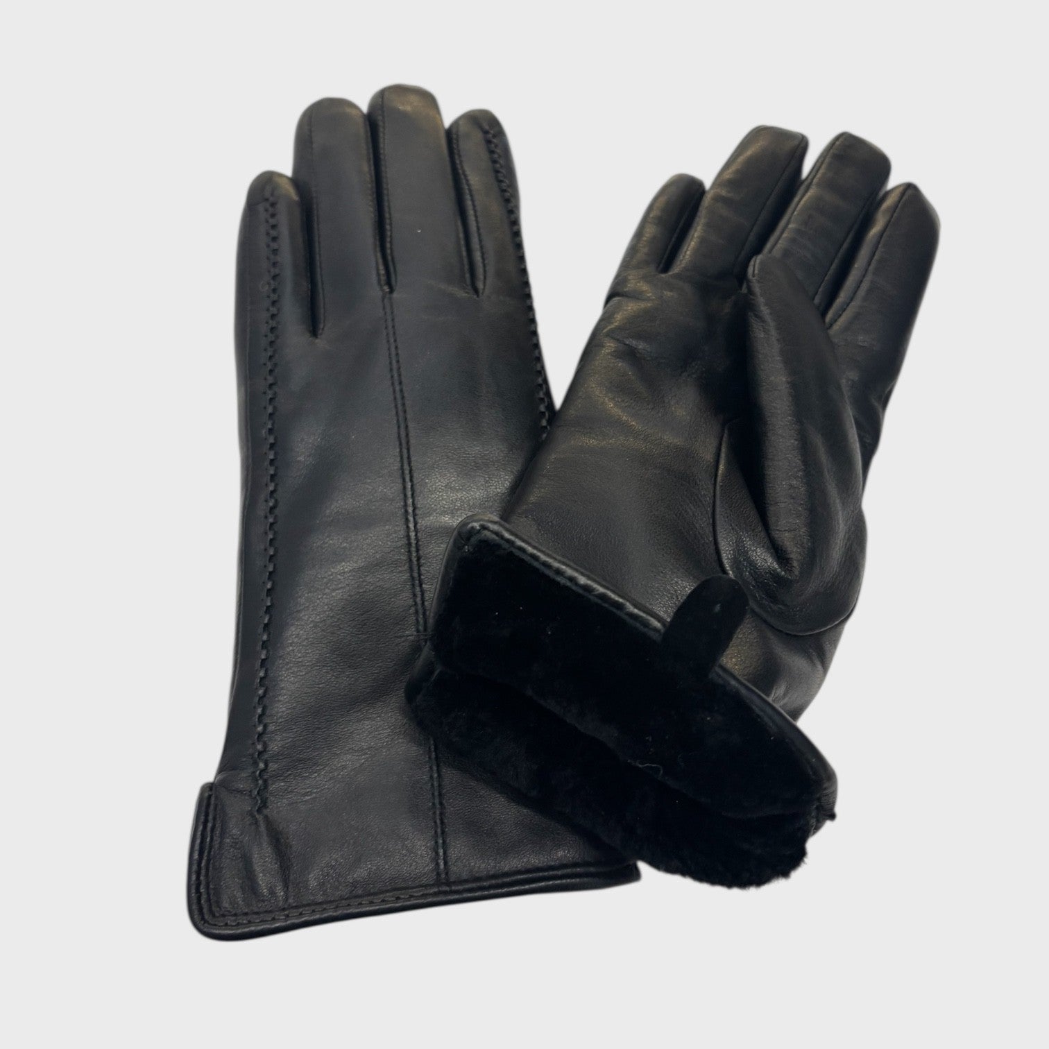 Black women's leather gloves lined with genuine sheepskin